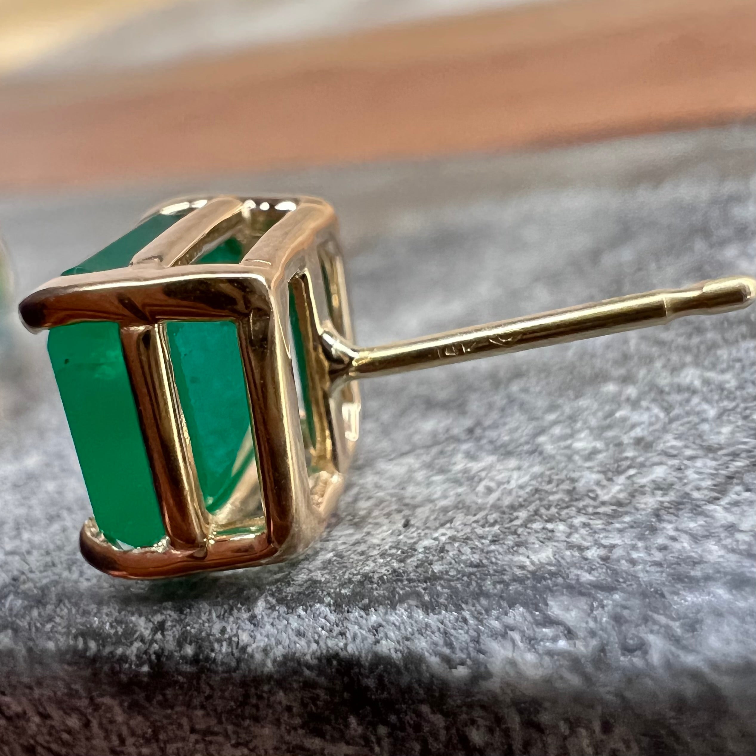 4CT Colombian Emerald 14K Yellow Gold Stud Earrings