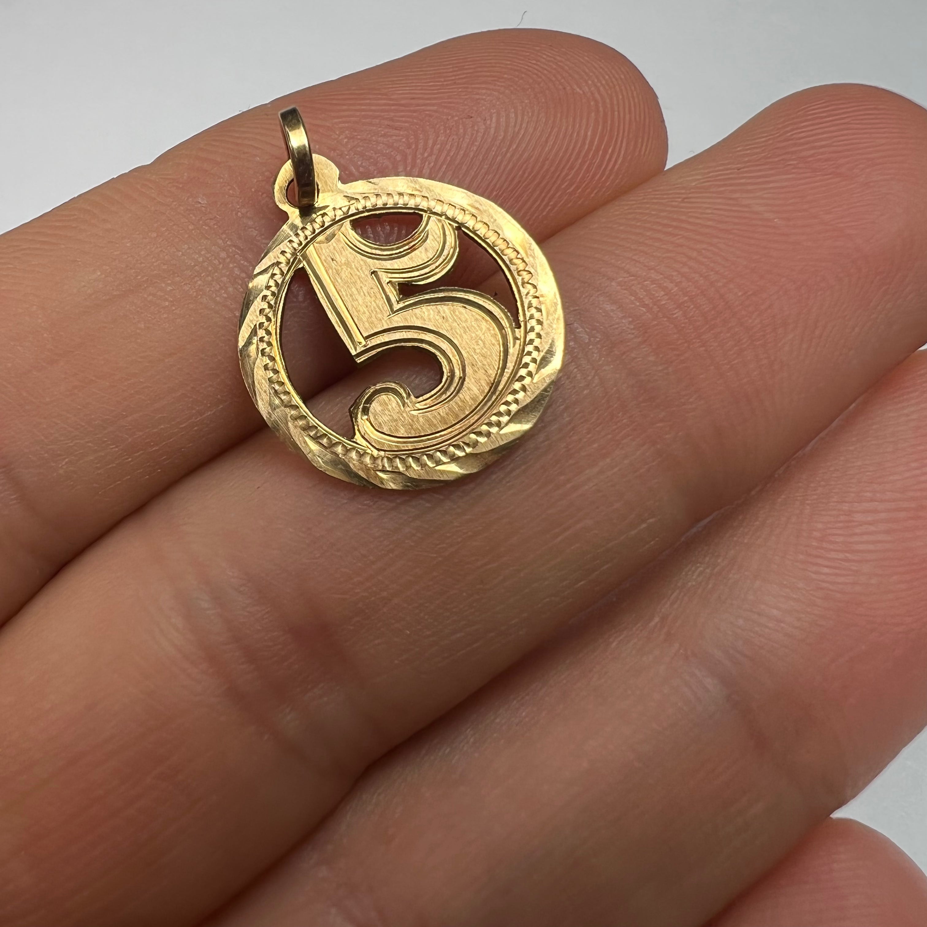 Circle Number 5 Pendant 14K Yellow Gold
