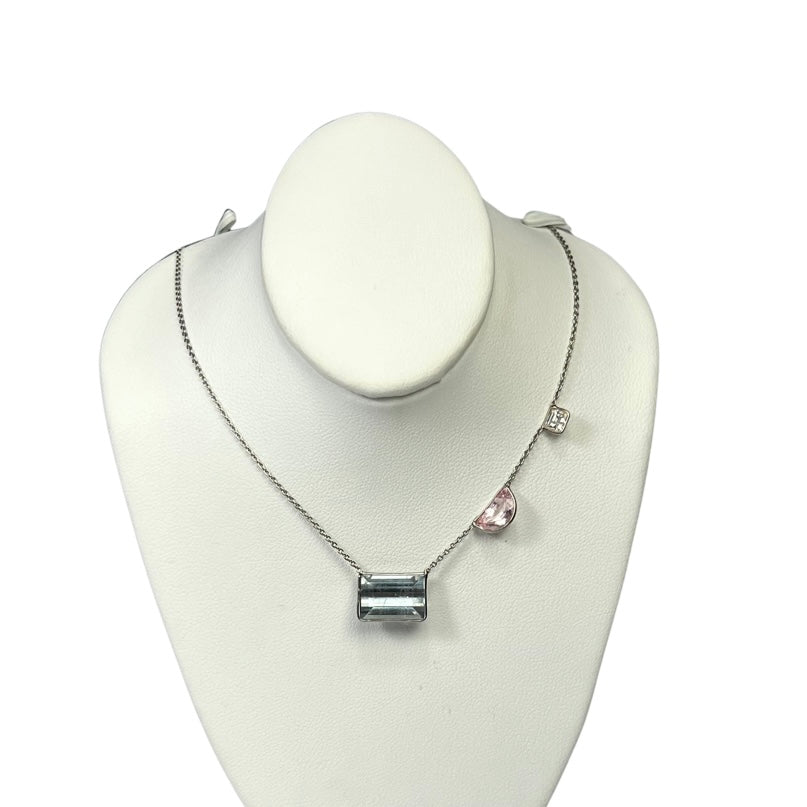 Diamond Sapphire Tourmaline 17" 14K White Gold Necklace