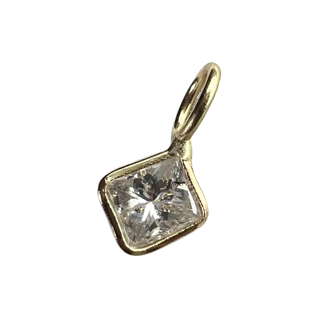 .27ct Princess Cut Diamond Pendant Charm 14K Gold 9x5mm