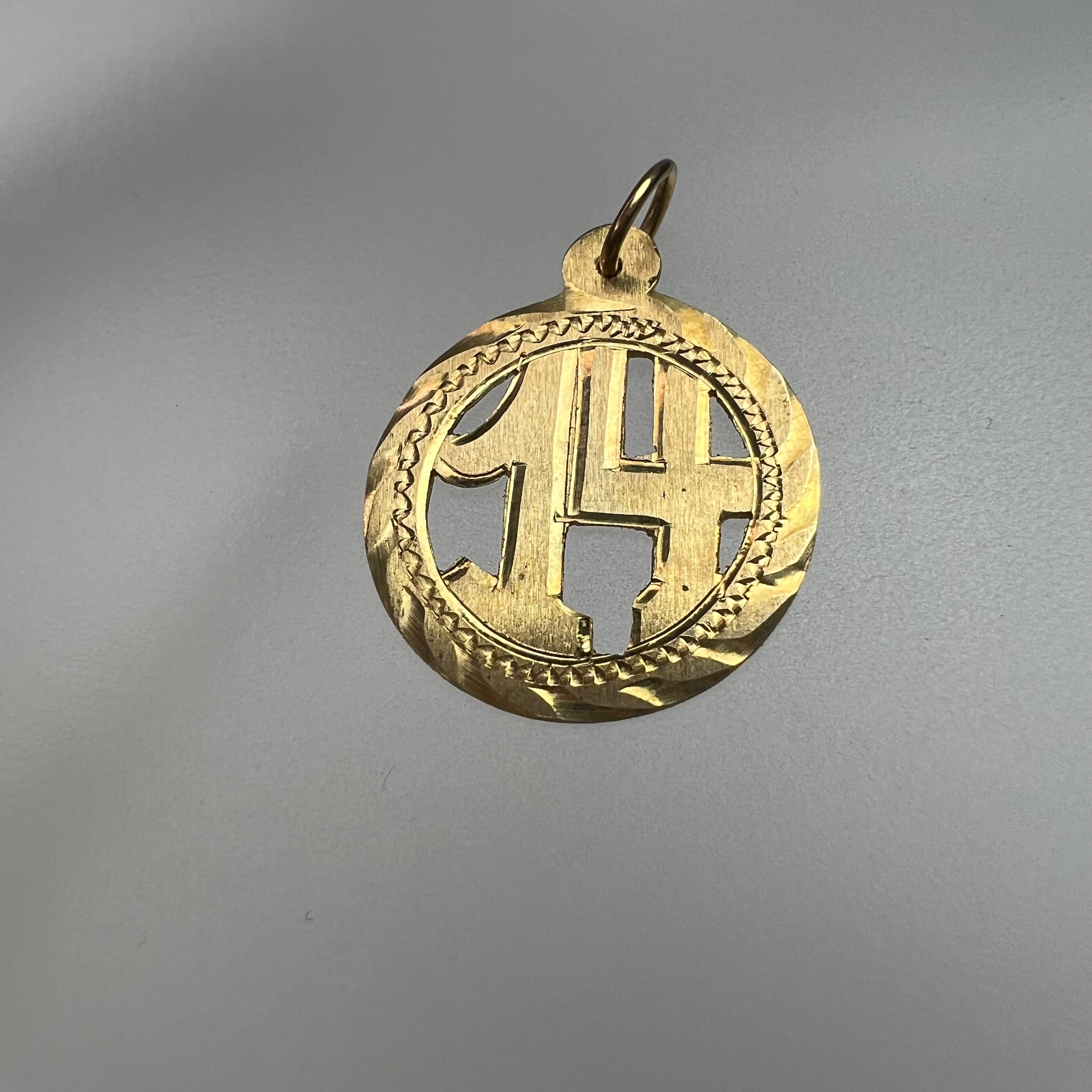 Circle Number 14 Pendant 14K Yellow Gold