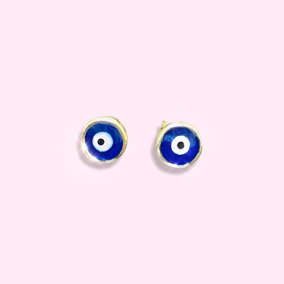 10K Yellow Gold 5mm Blue Evil Eye Stud Earrings