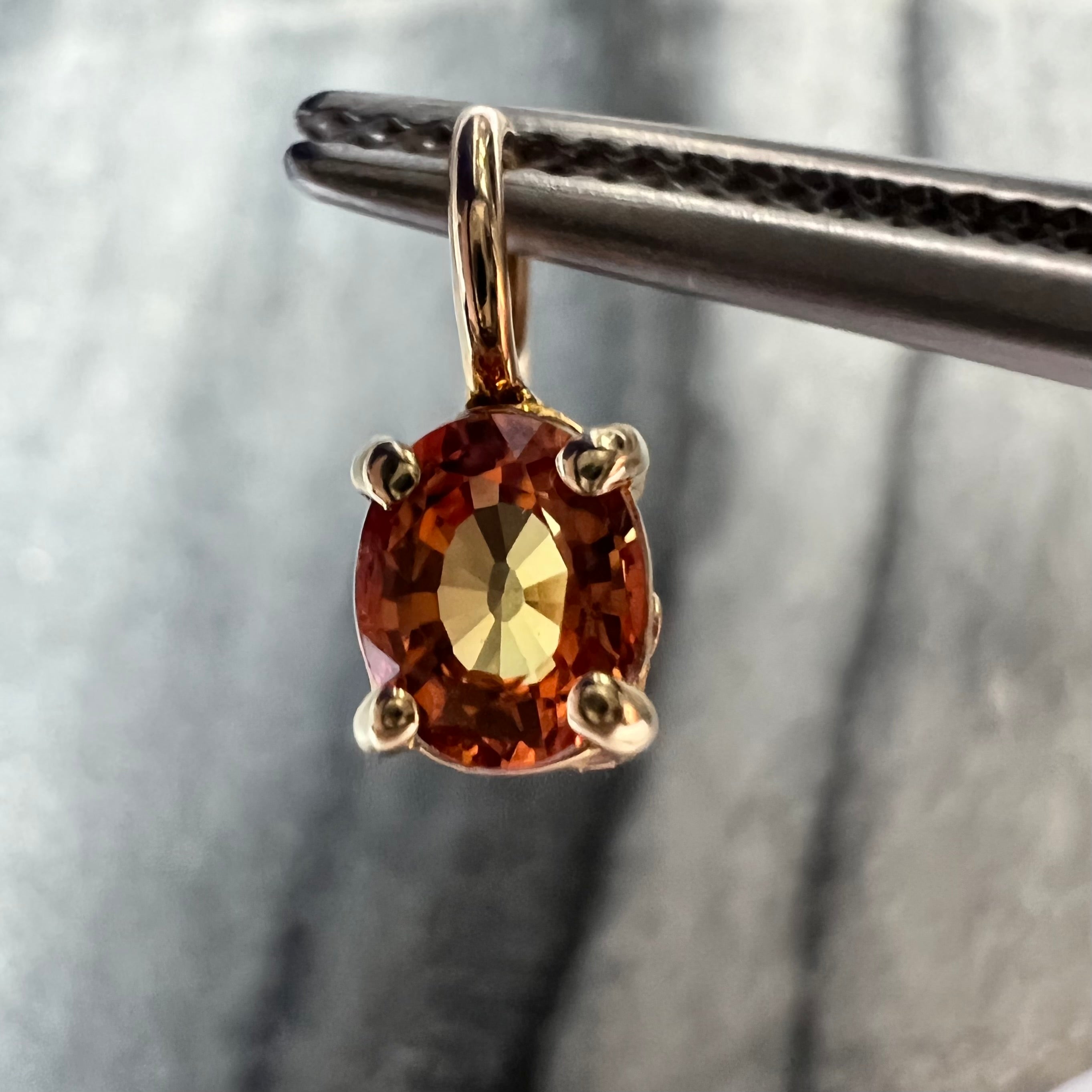 Natural Orange Sapphire 14K Yellow Gold Pendant Charm 10x4mm