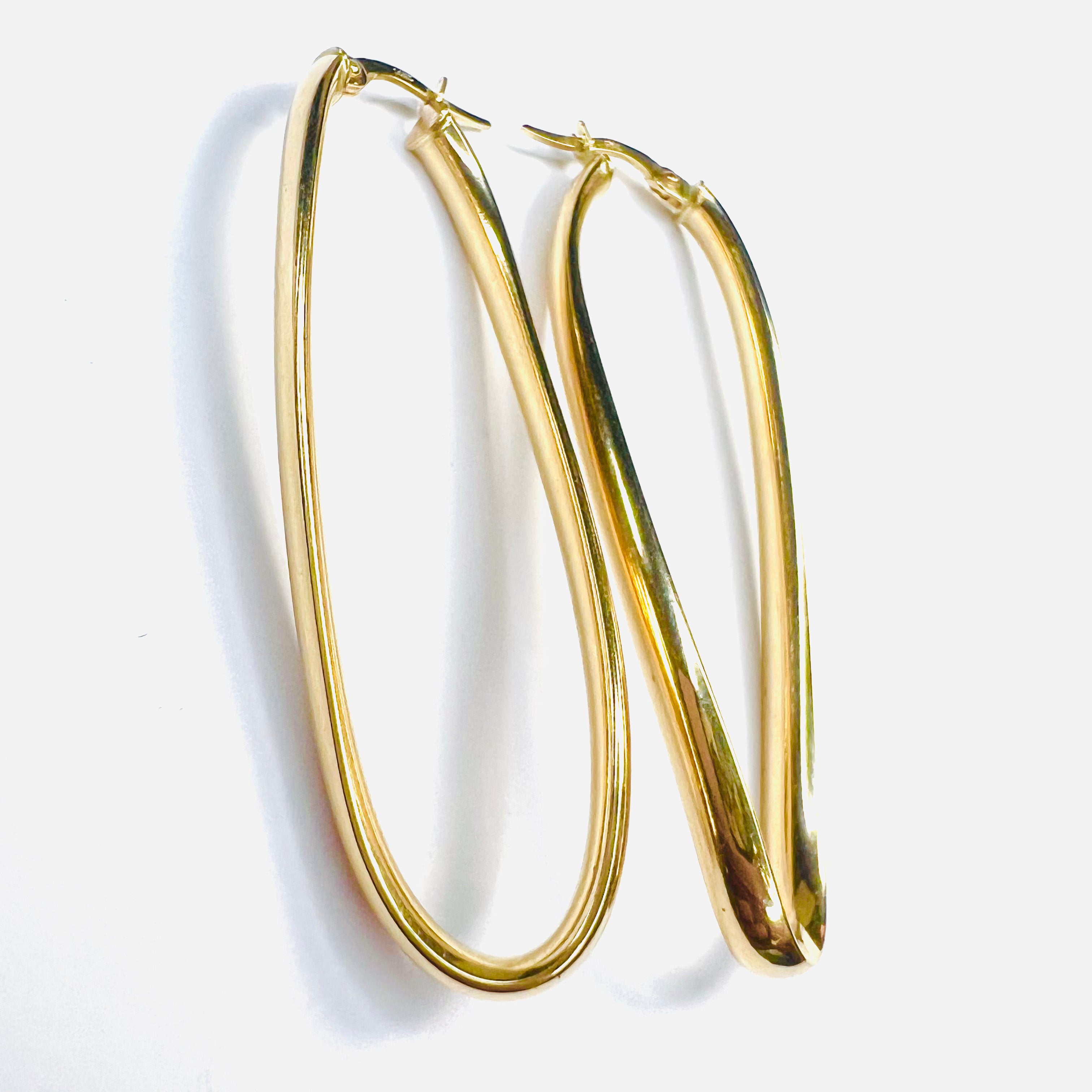 Beautiful New 14K Solid Yellow Gold twisted Hoop Earrings 2.2"x.75"