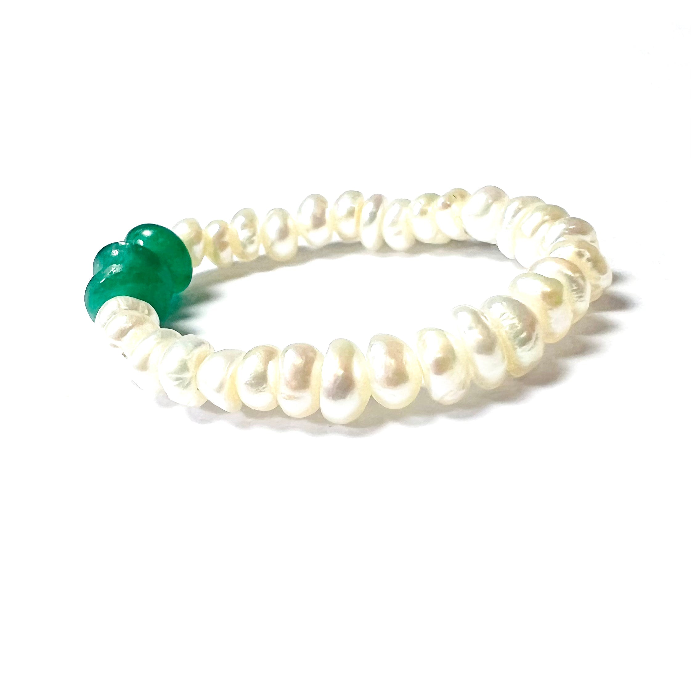 Natural Seed Pearl Eternity Emerald Ring 4.5