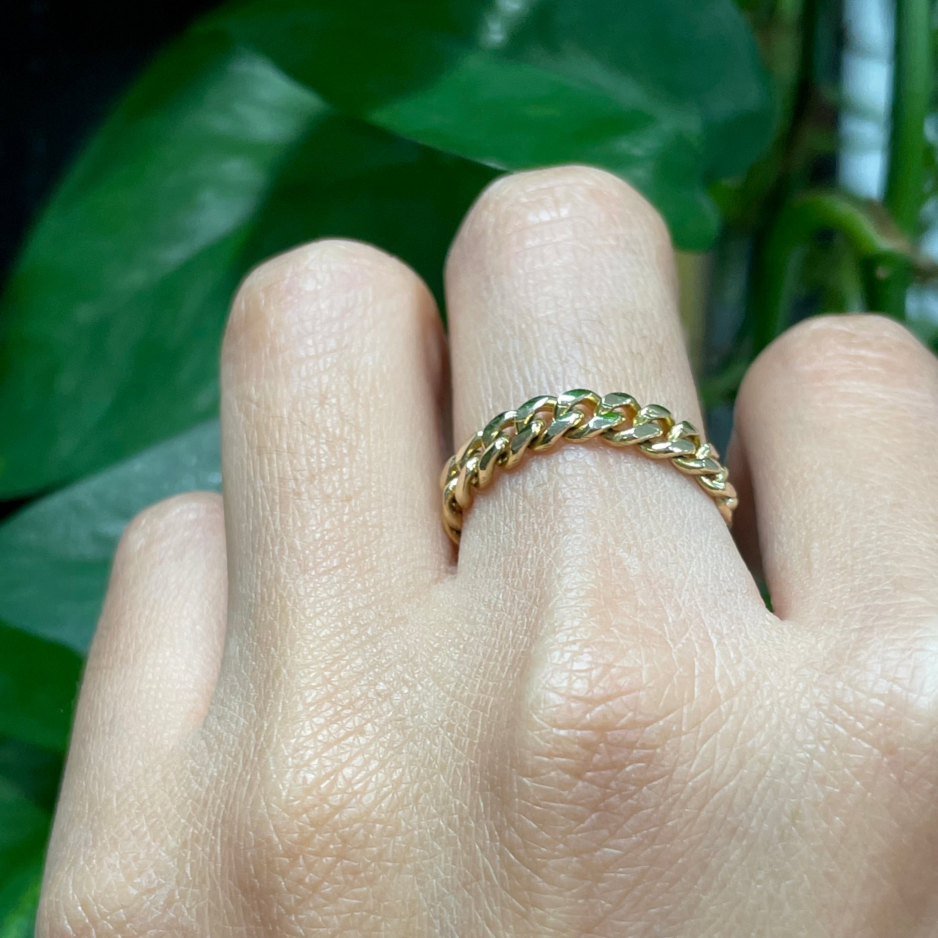 Solid 14K Yellow Gold Natural Cuban Chain Ring
