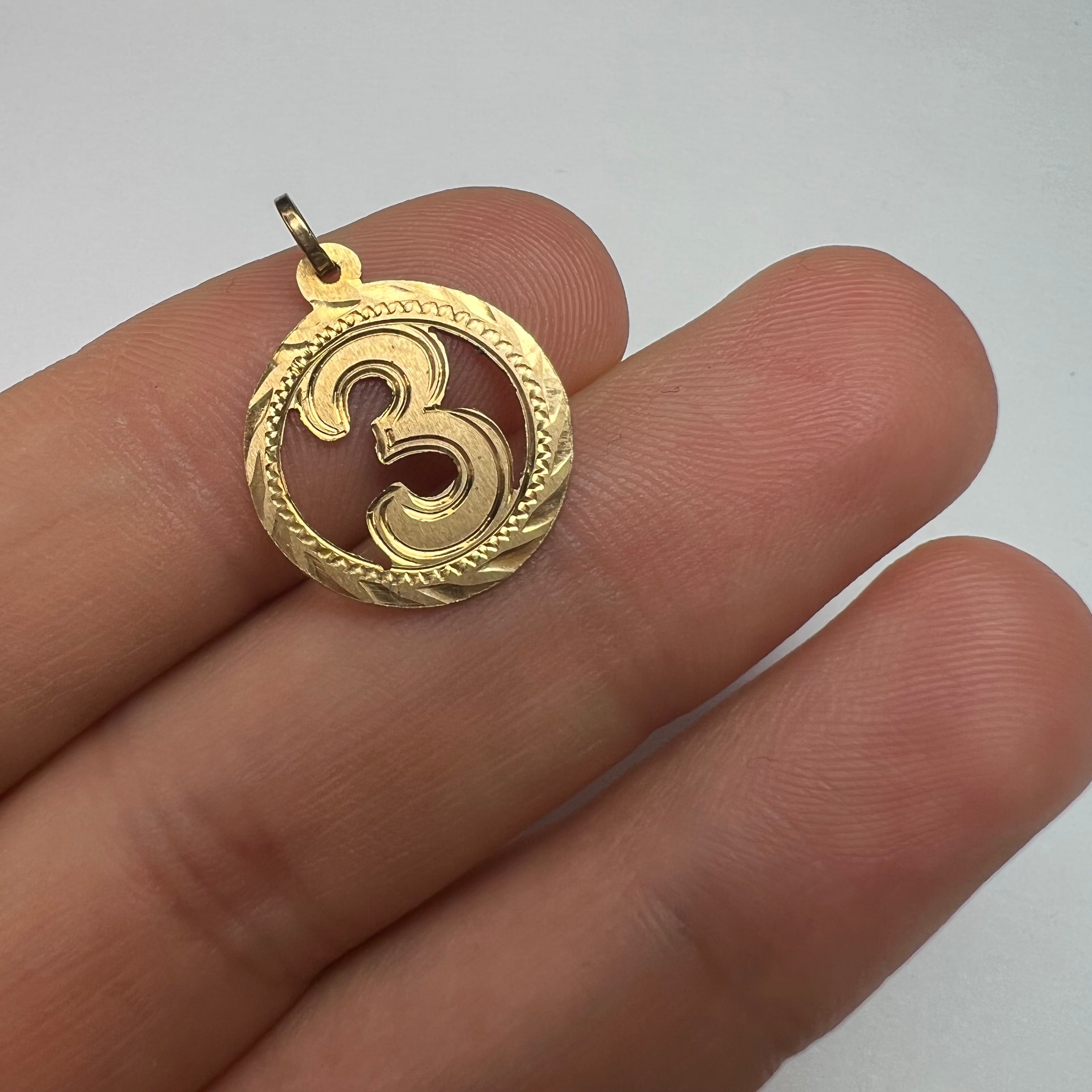 Circle Number 3 Pendant 14K Yellow Gold