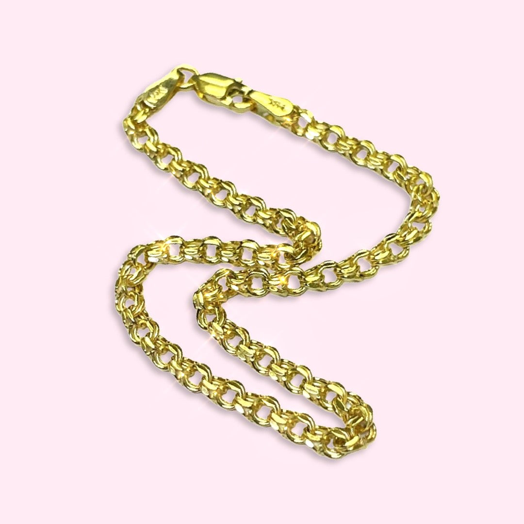 7.25” 3.3mm 14K Yellow Gold Double Link Charm Bracelet