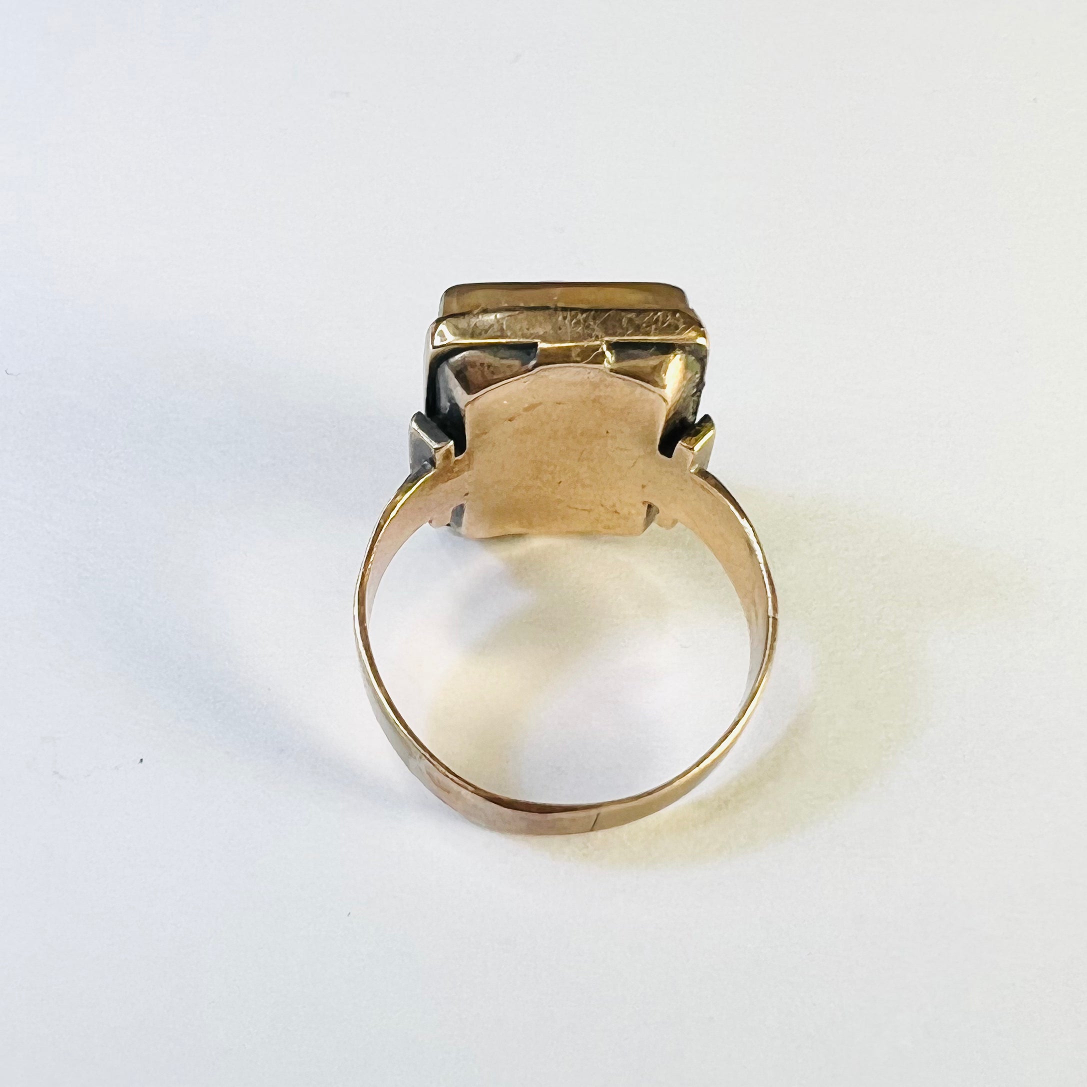 Antique Victorian 10K Rose Gold Heart Stone Cameo Engraved Band Ring Size 6.25