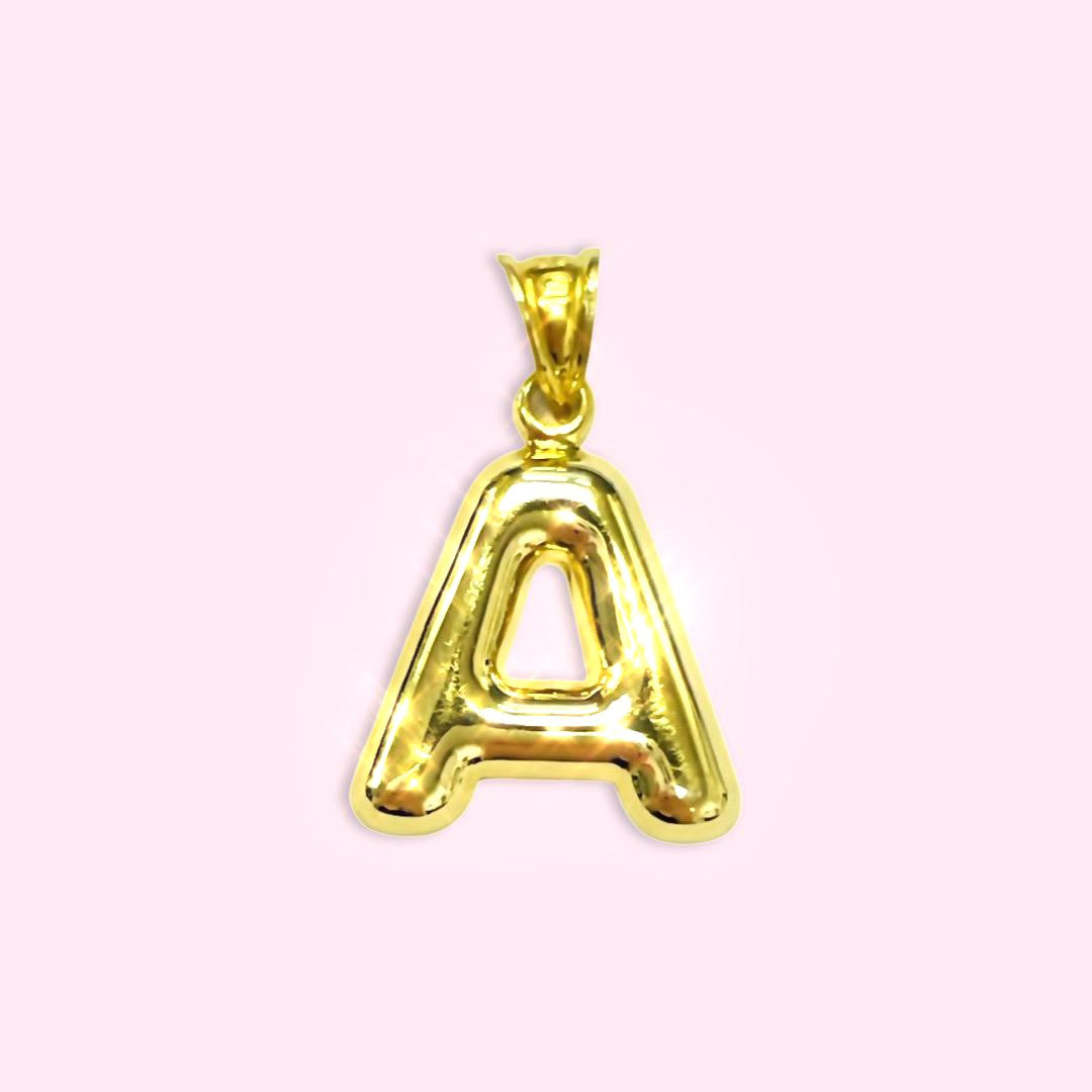 Initial A Puffy  Balloon Letter 10K Yellow Gold Pendant