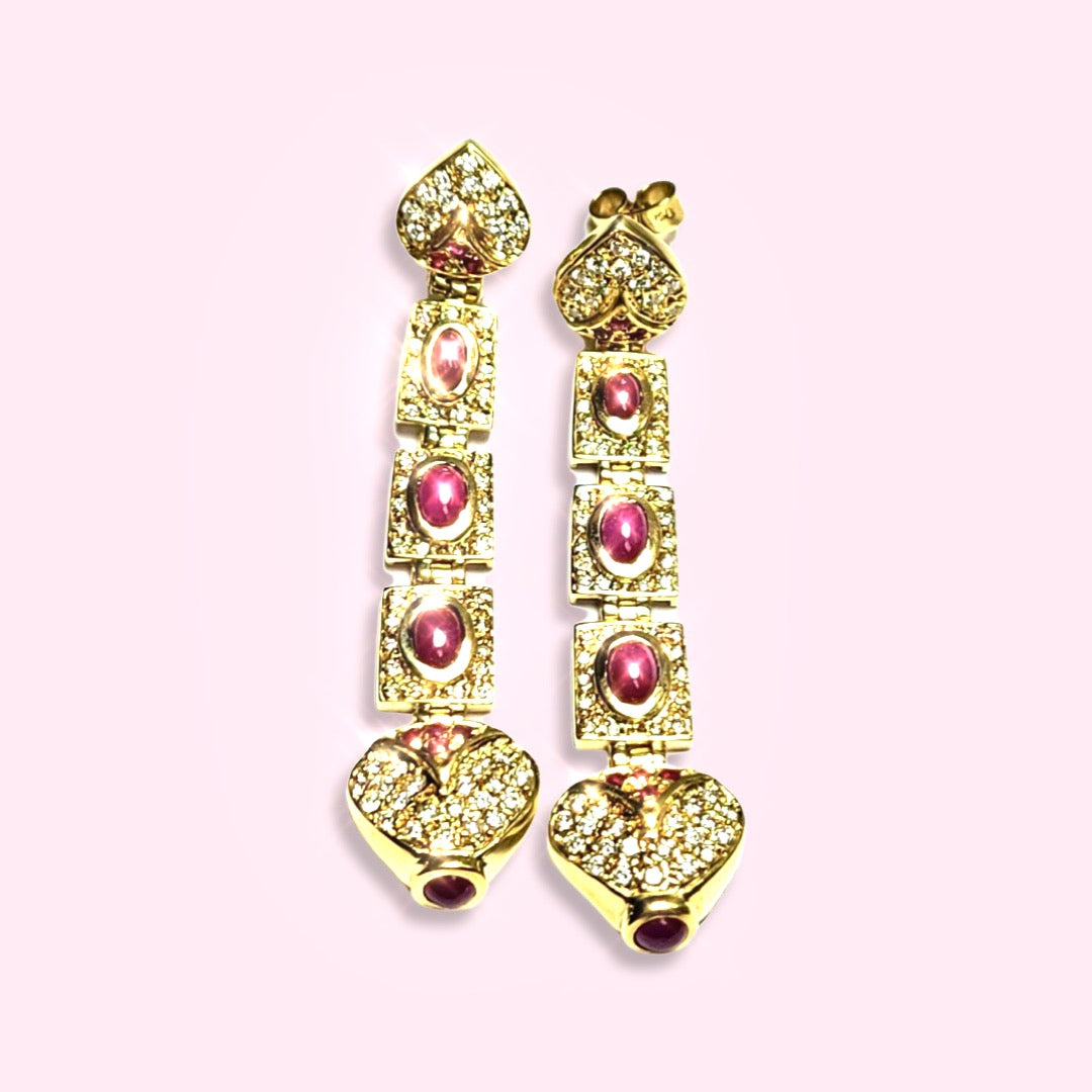 18K Yellow Gold Ruby and Diamond Drop Earrings