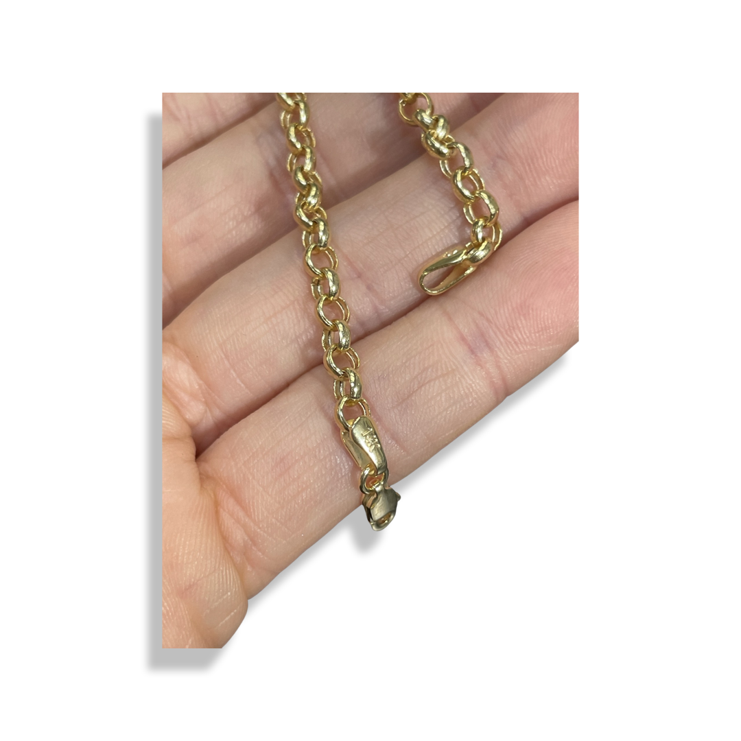 7” 4mm 14K Yellow Gold Rolo Chain Bracelet