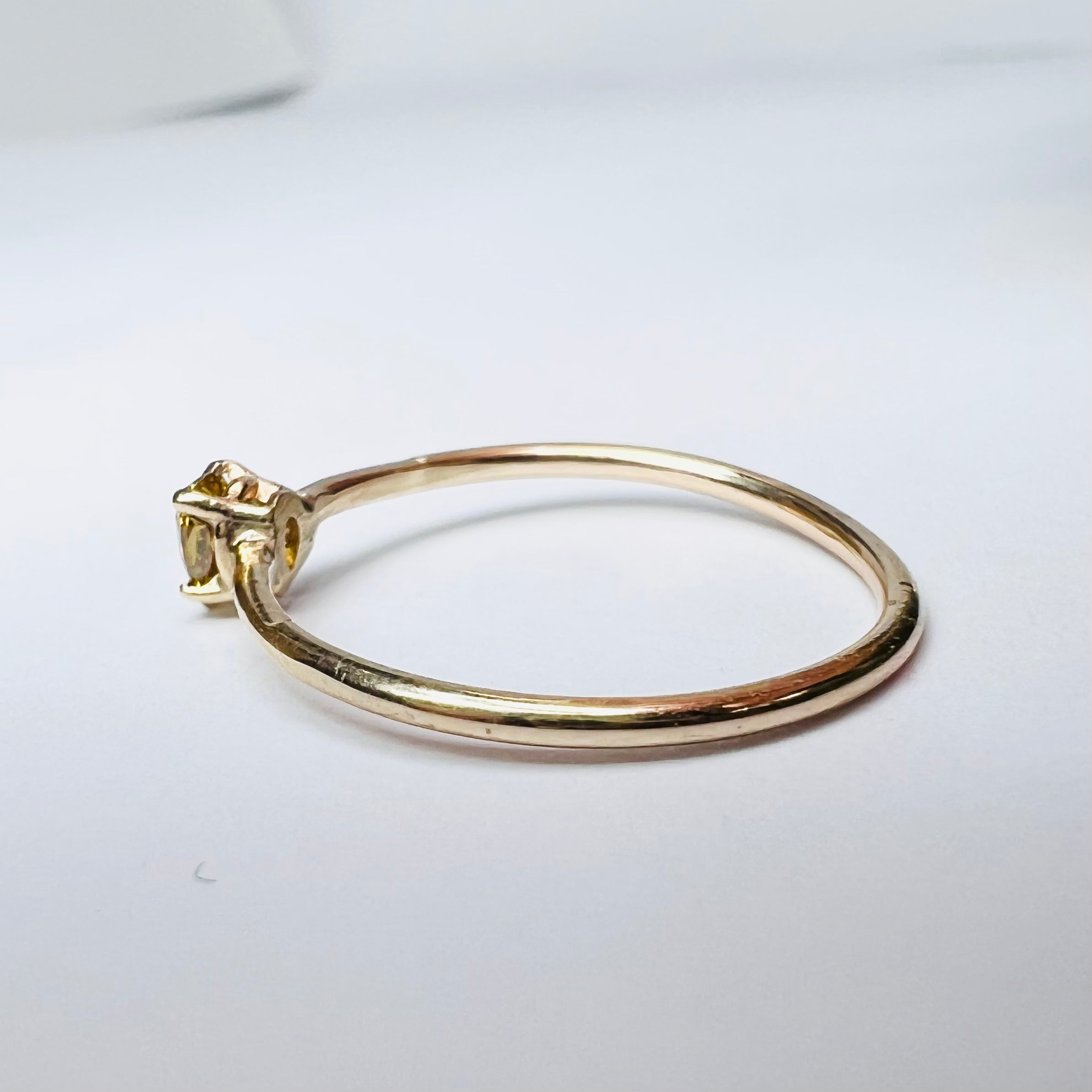 Solid 14K Yellow Gold Yellow Pear Diamond Dainty Ring Band Size 6.50