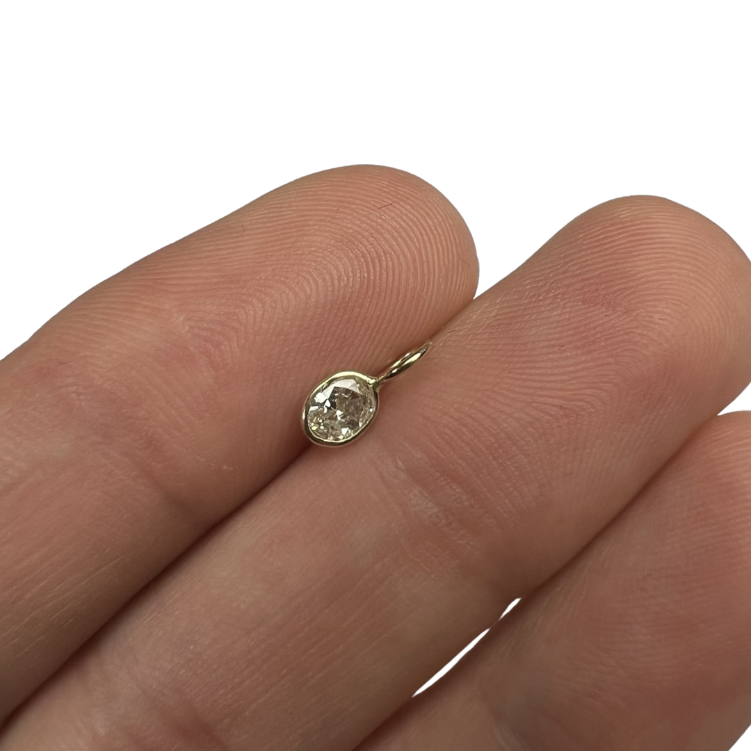 .30ct Oval Diamond Pendant Charm 14K Gold 9x4mm