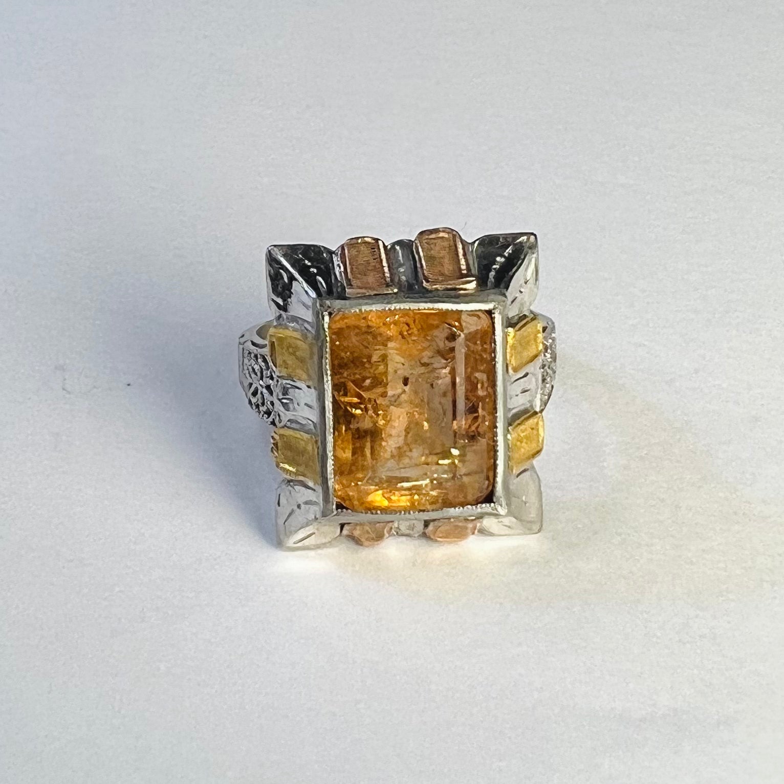 Art Deco 10K Gold Imperial Topaz Engraved Ring Band Size 4.5