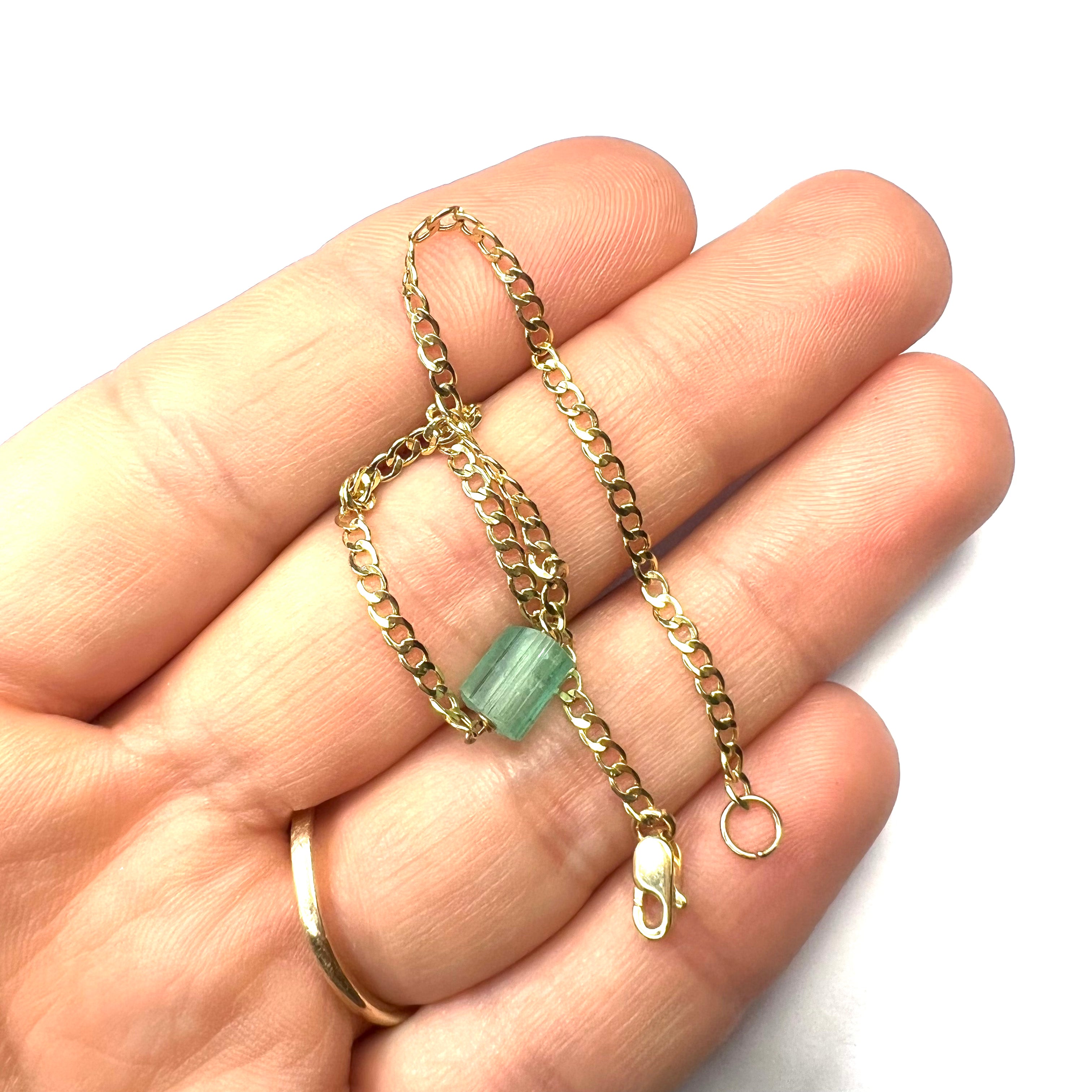 Rough Emerald Bracelet in Solid 14k Yellow Gold 7"
