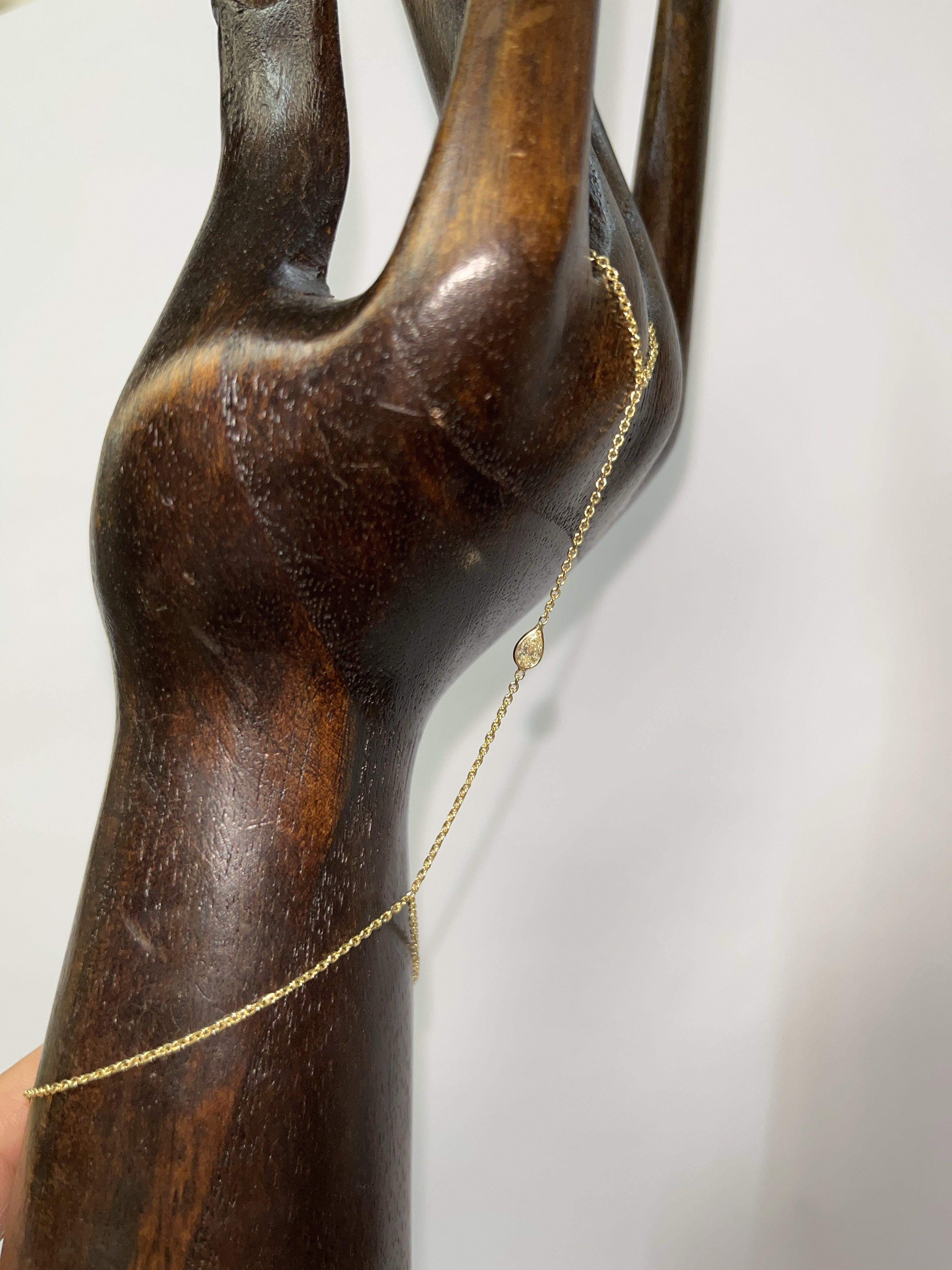 Yellow Pear Diamond Hand Chain in Solid 14K Yellow Gold