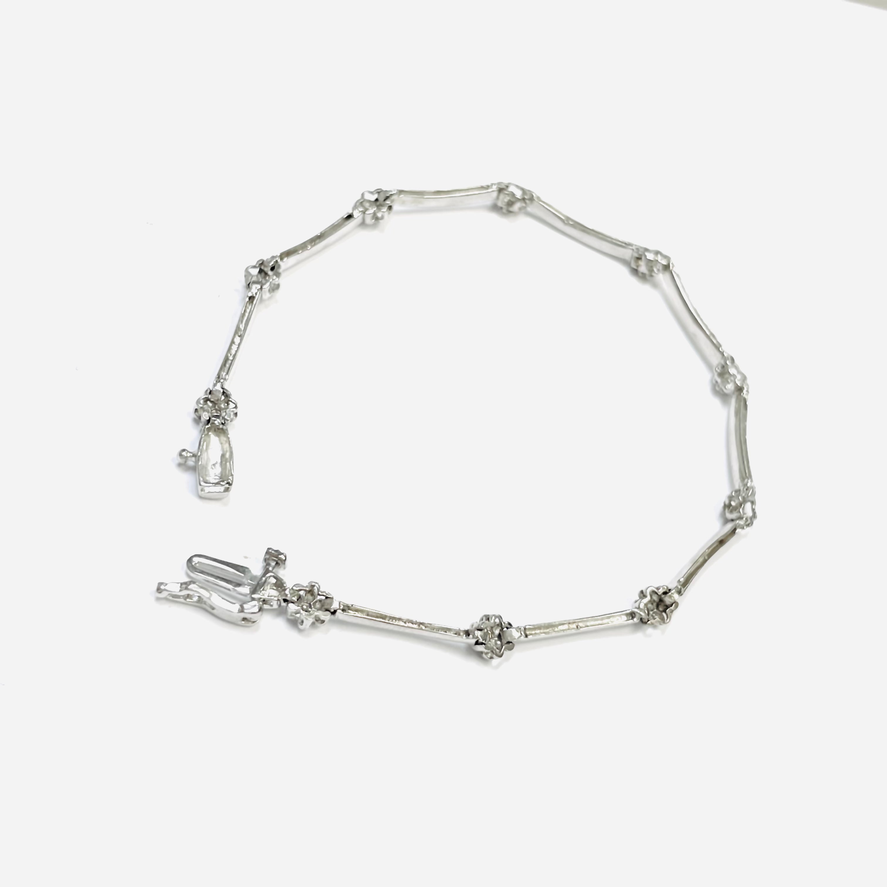 .10CT Natural Diamond 7" Solid 14K White Gold Flower Tennis Bracelet