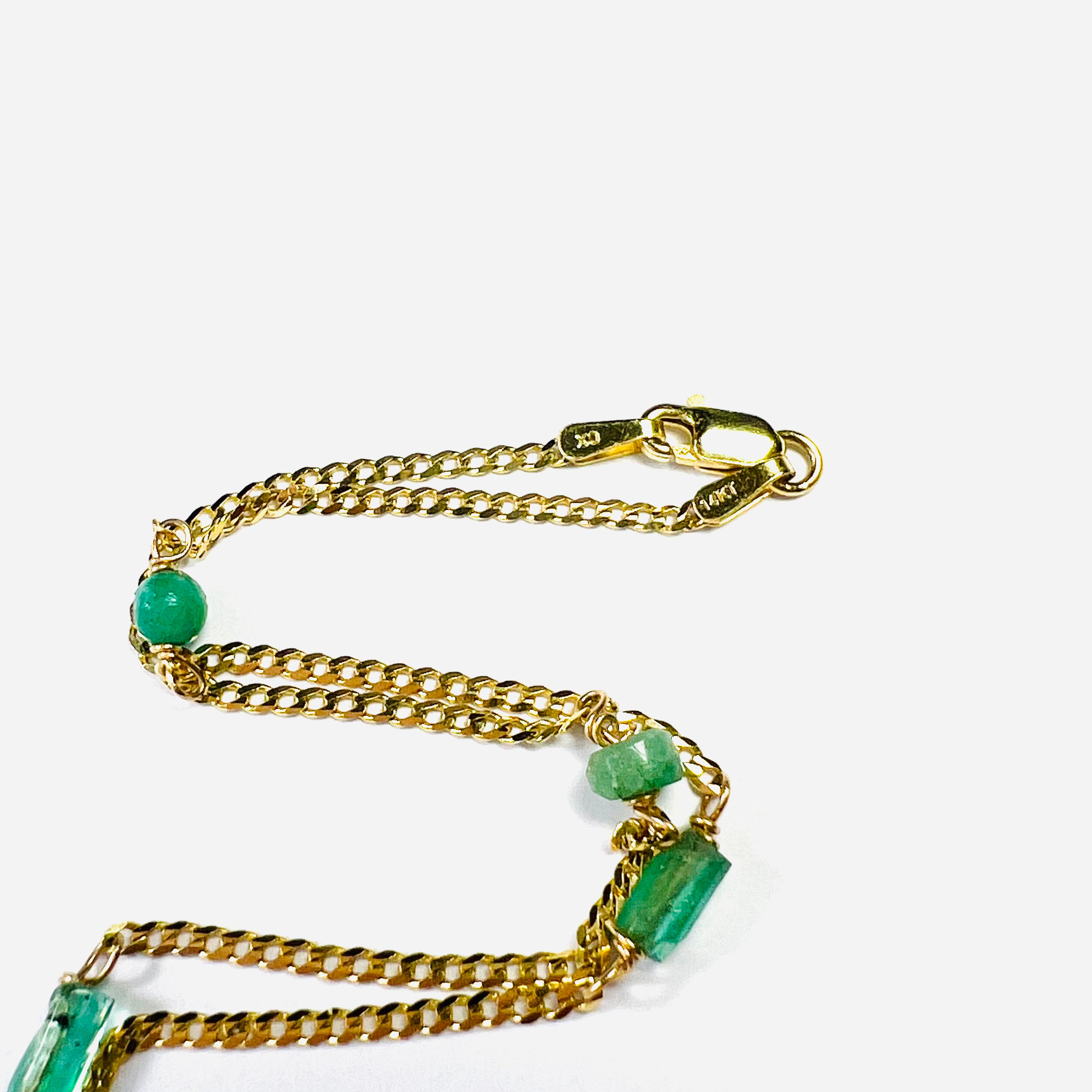 Rough Emerald Stationed 17.5" 14K Yellow Gold Cuban Chain Necklace