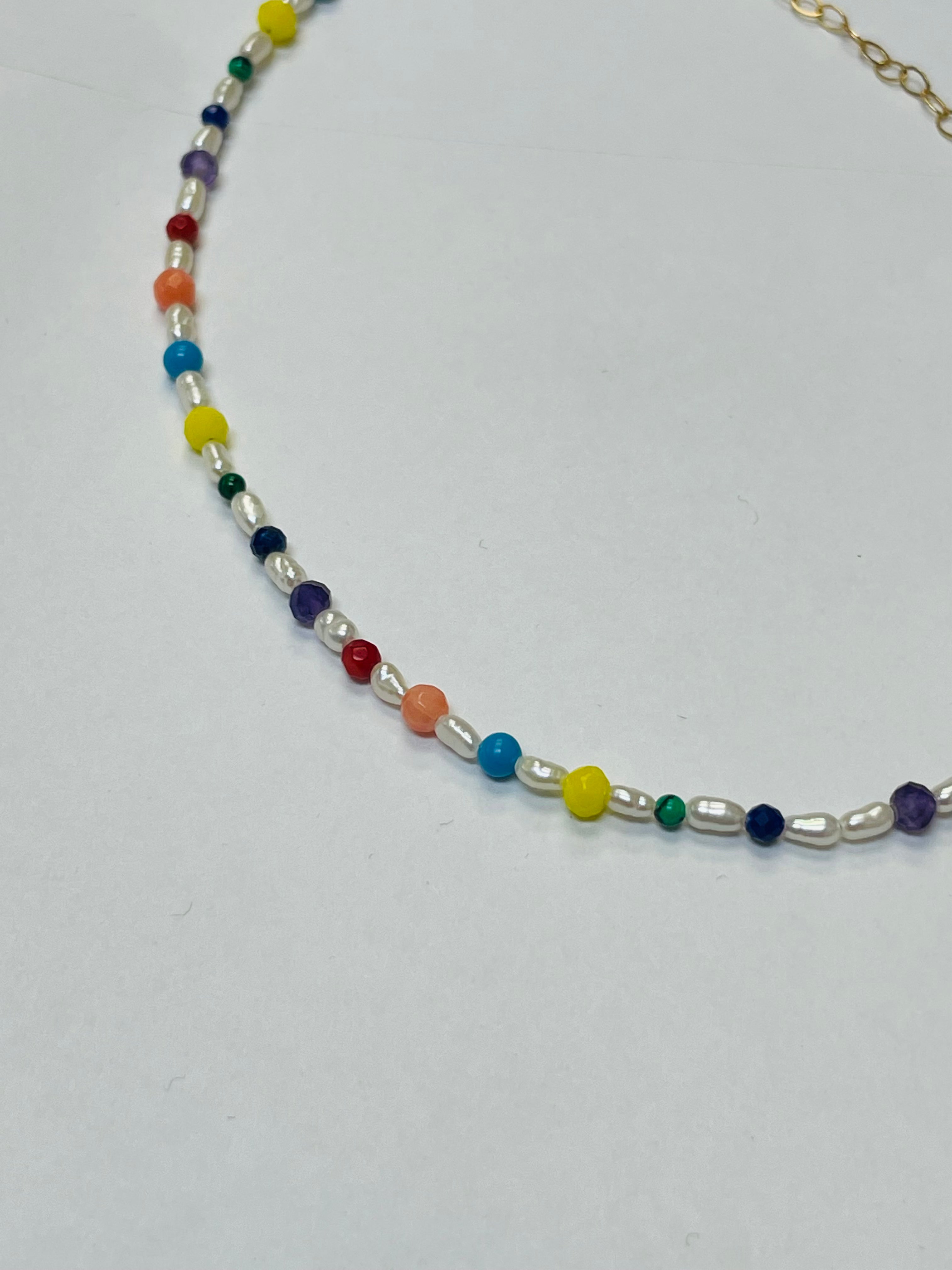 14K Good Rice Pearl and Natural Stone Bead Necklace Choker