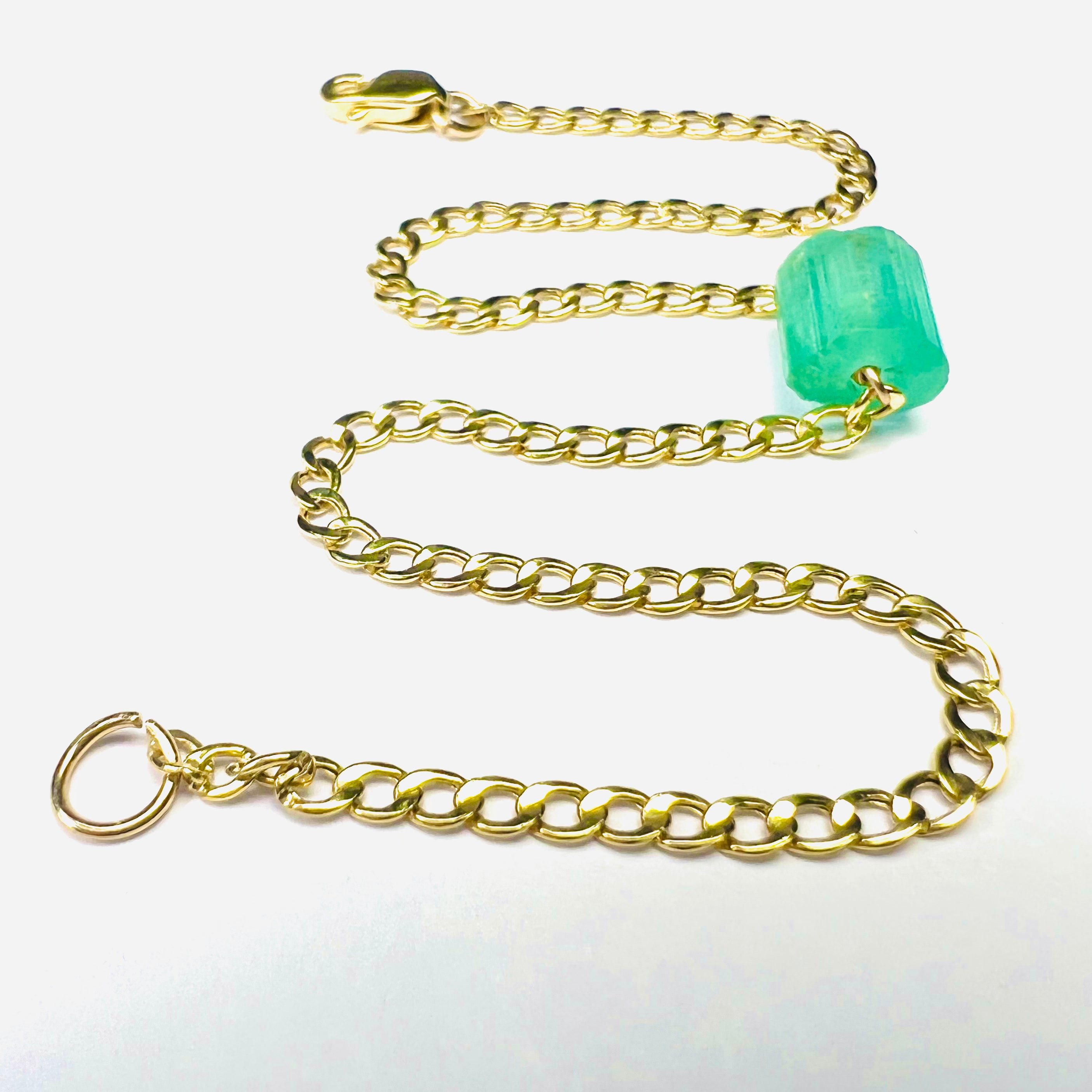 Rough Emerald Bracelet in Solid 14k Yellow Gold 7"