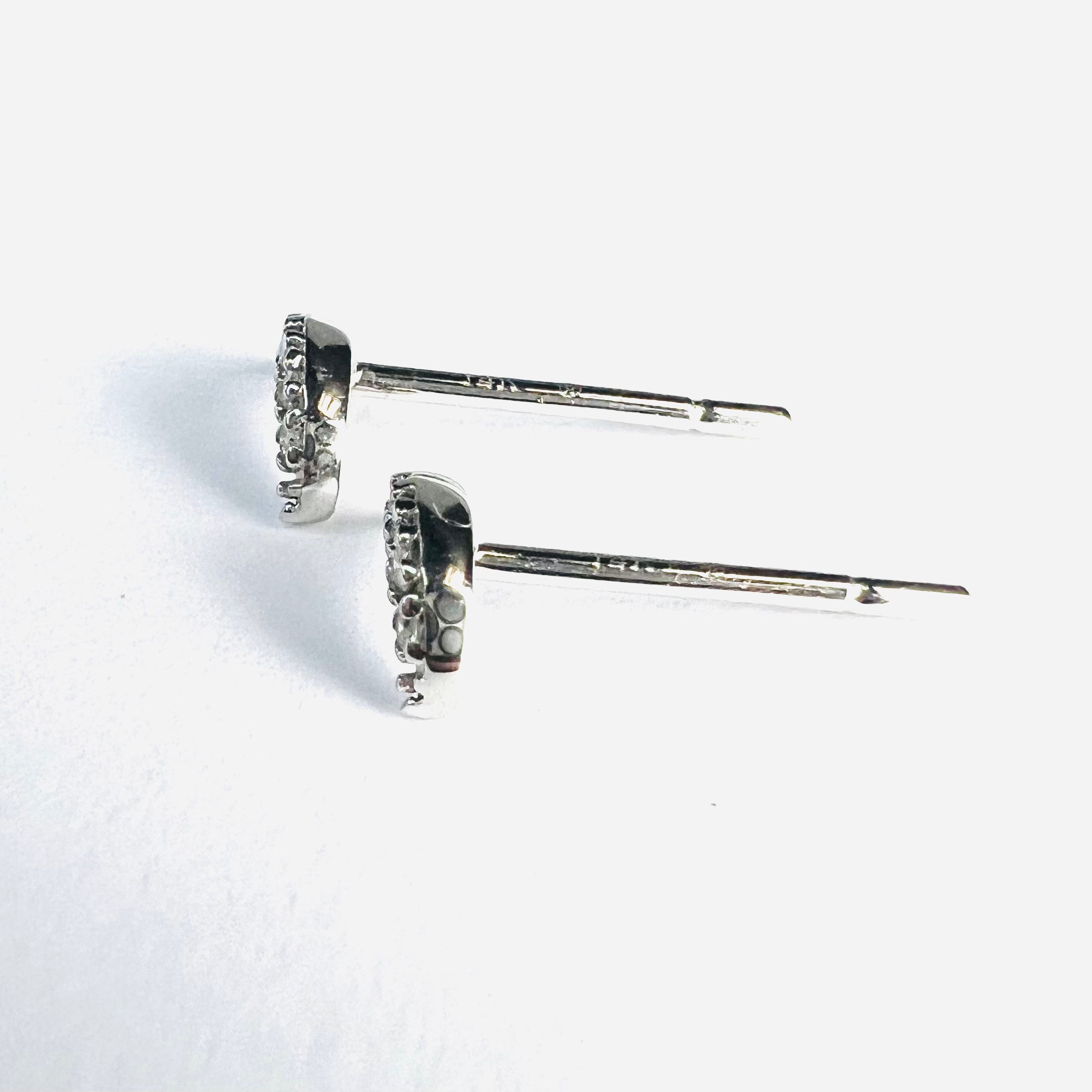 14K White Gold Crescent Moon Diamond Studs 6x3mm