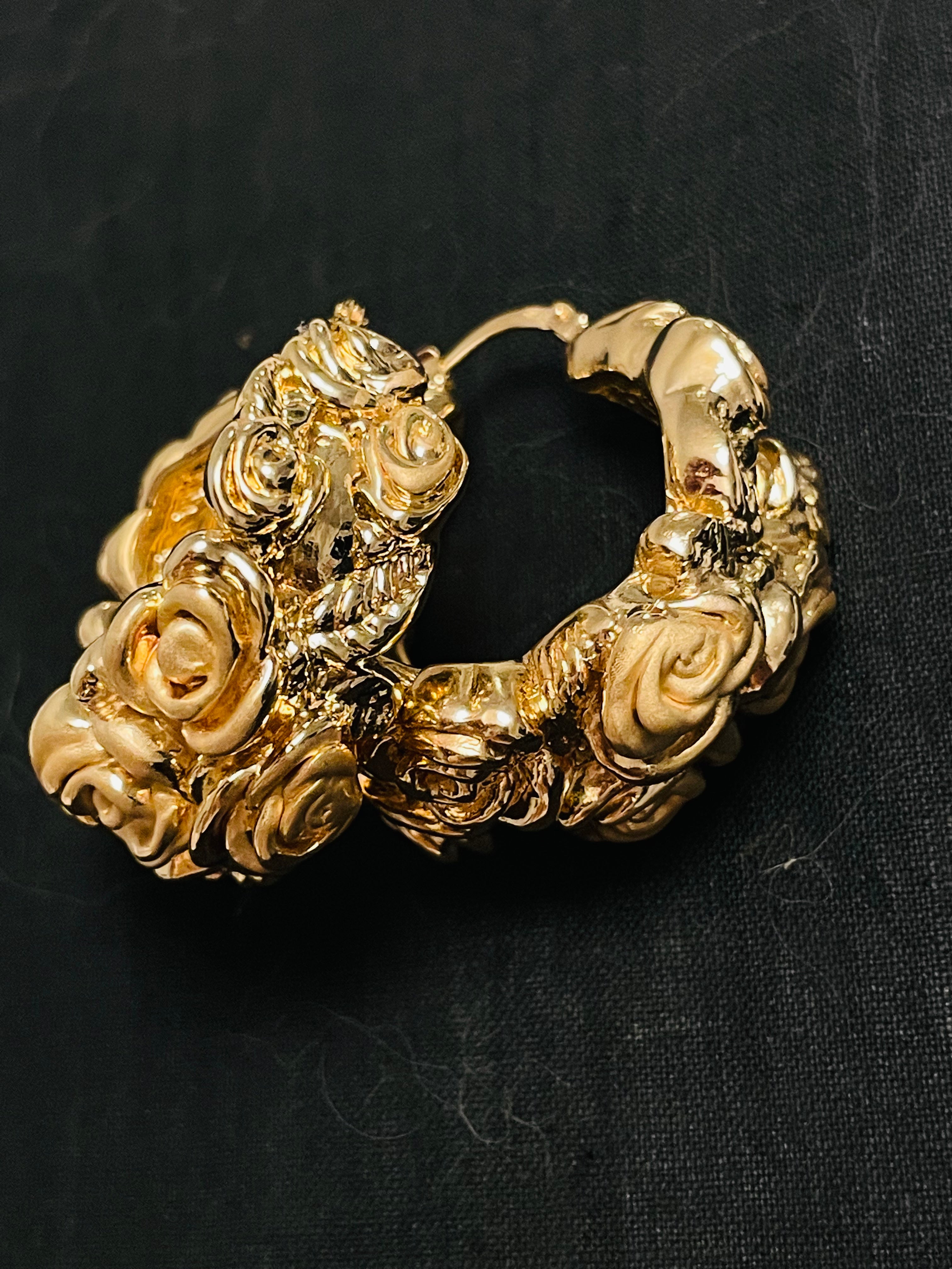 1.25" 14K Yellow Gold Italian Rose Wide Hoop Earrings