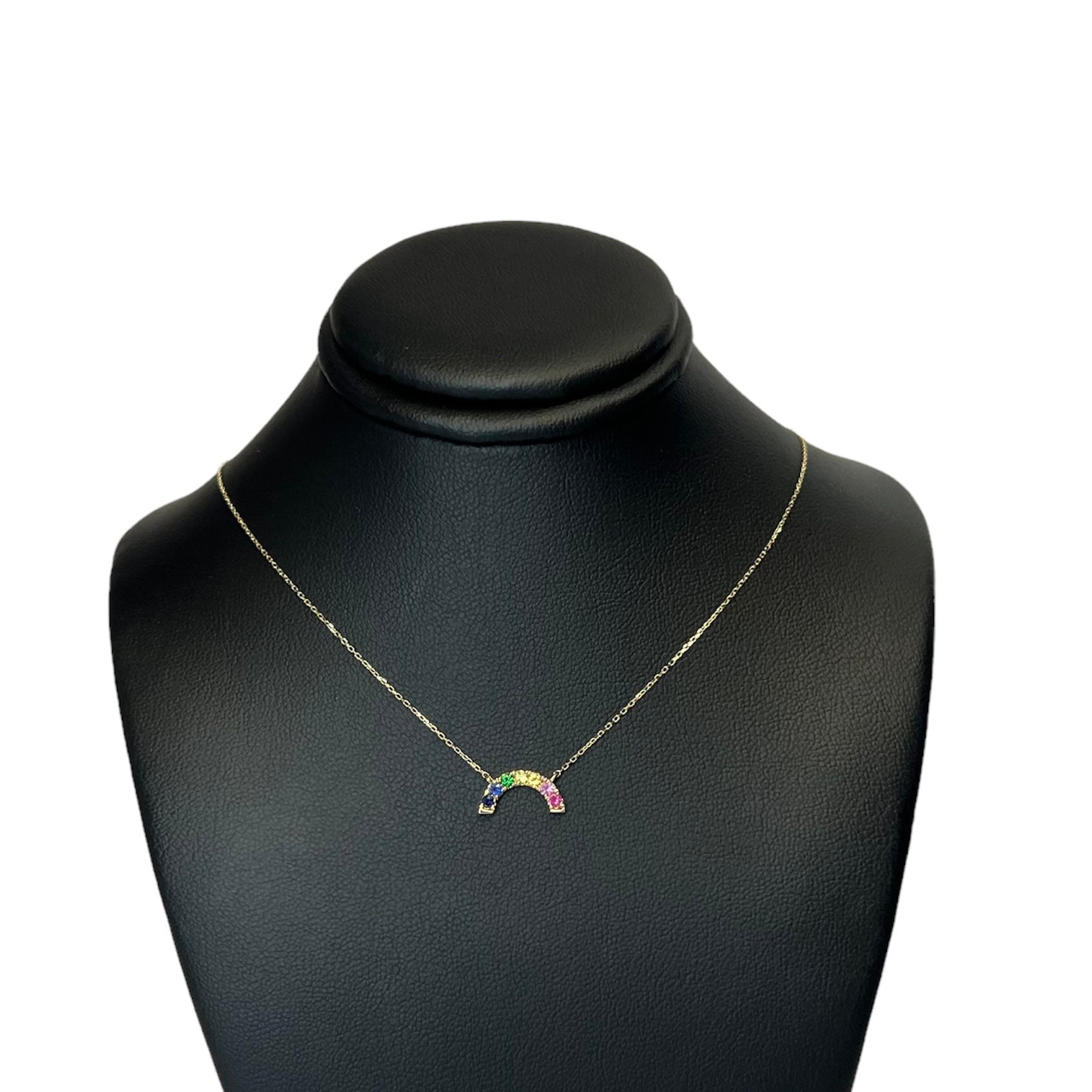 Small Rainbow Sapphire 16"-18" 14K Yellow Gold Necklace Adjustable