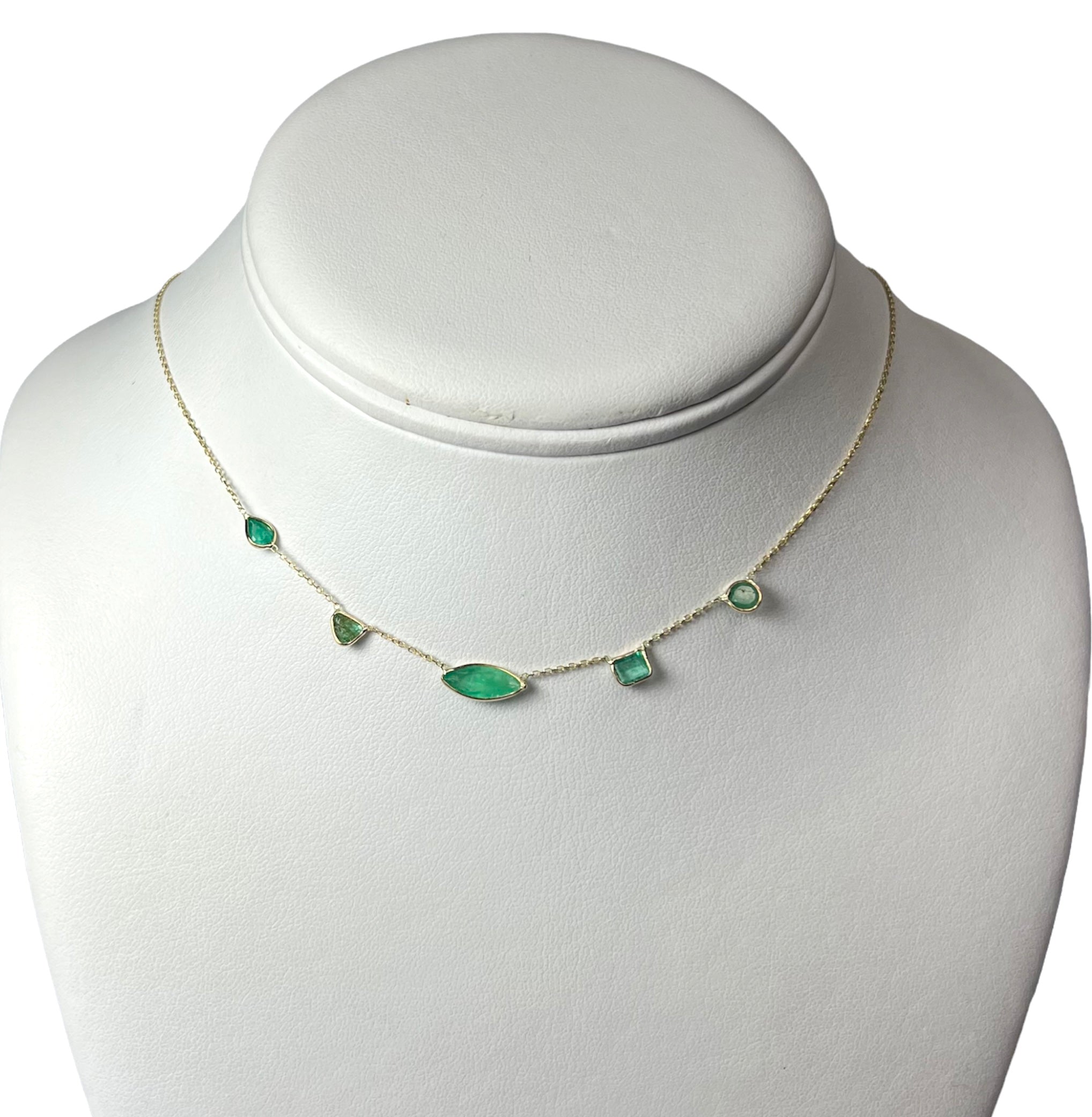 Assorted Lime Green Emeralds By The Yard 15.5" 14k Yellow Gold Necklace