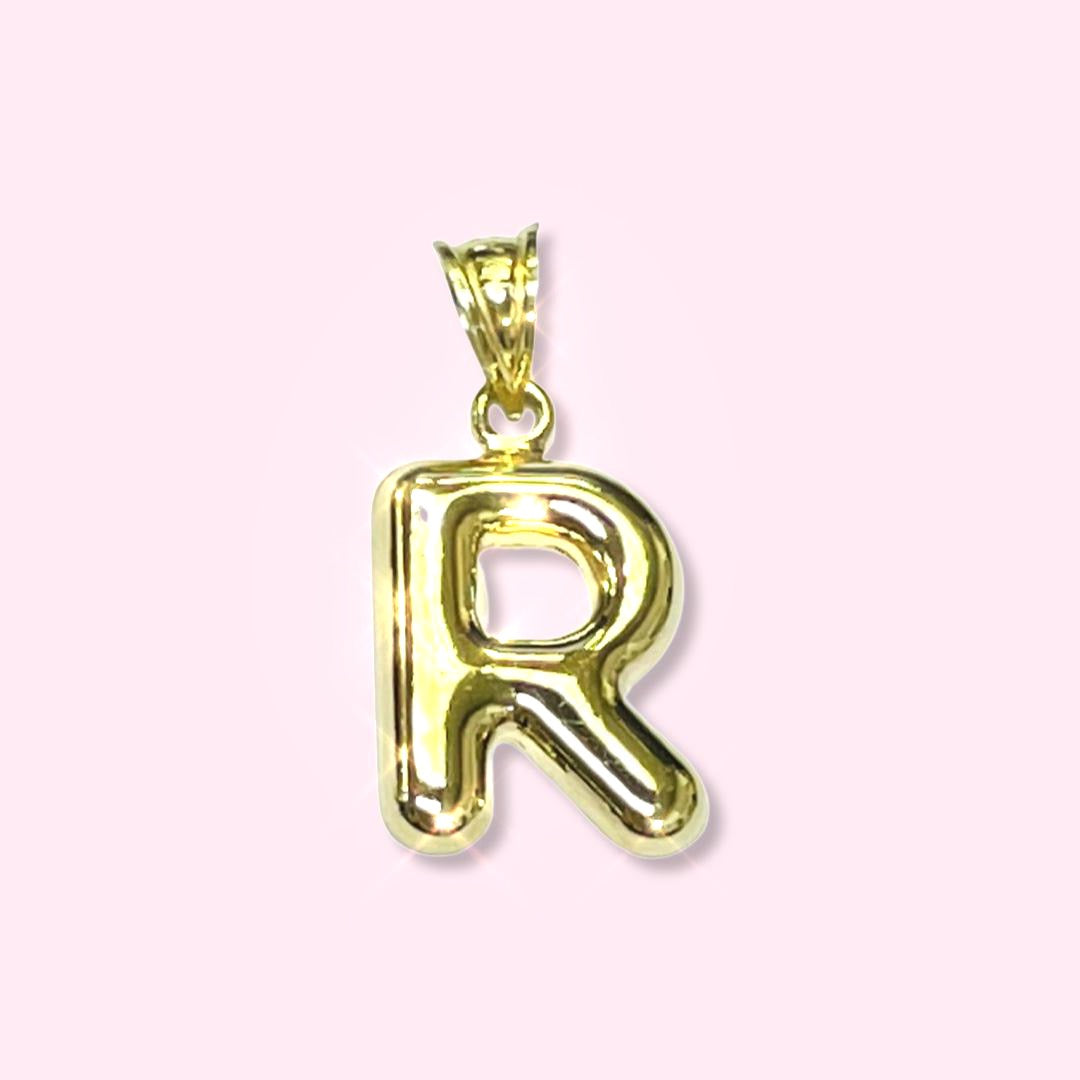 Initial R Puffy  Balloon Letter 10K Yellow Gold Pendant