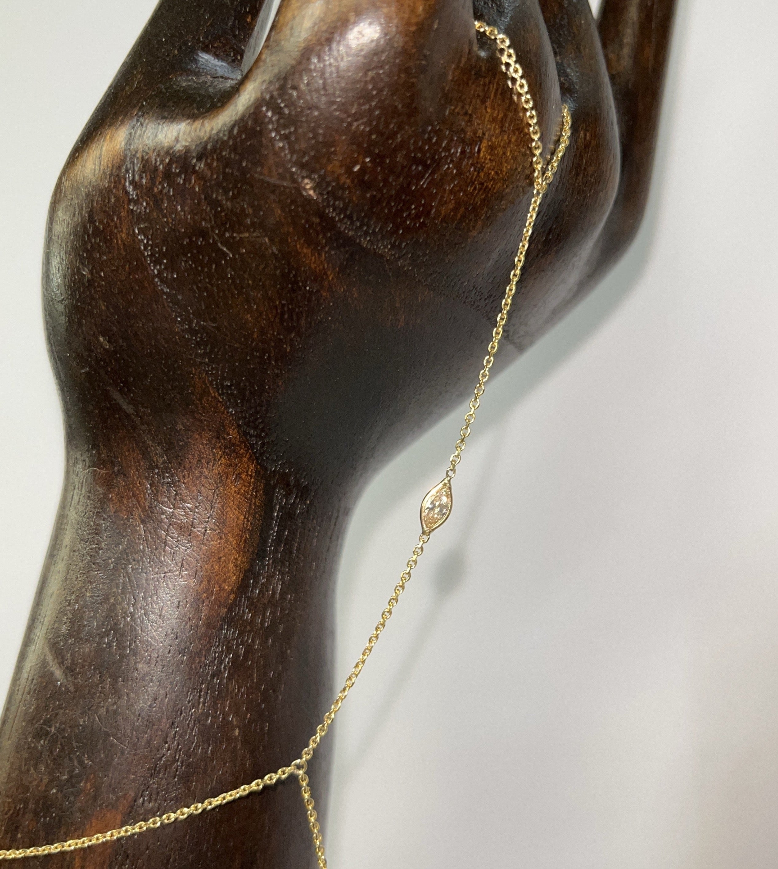 Marquise Diamond Hand Chain in Solid 14K Yellow Gold