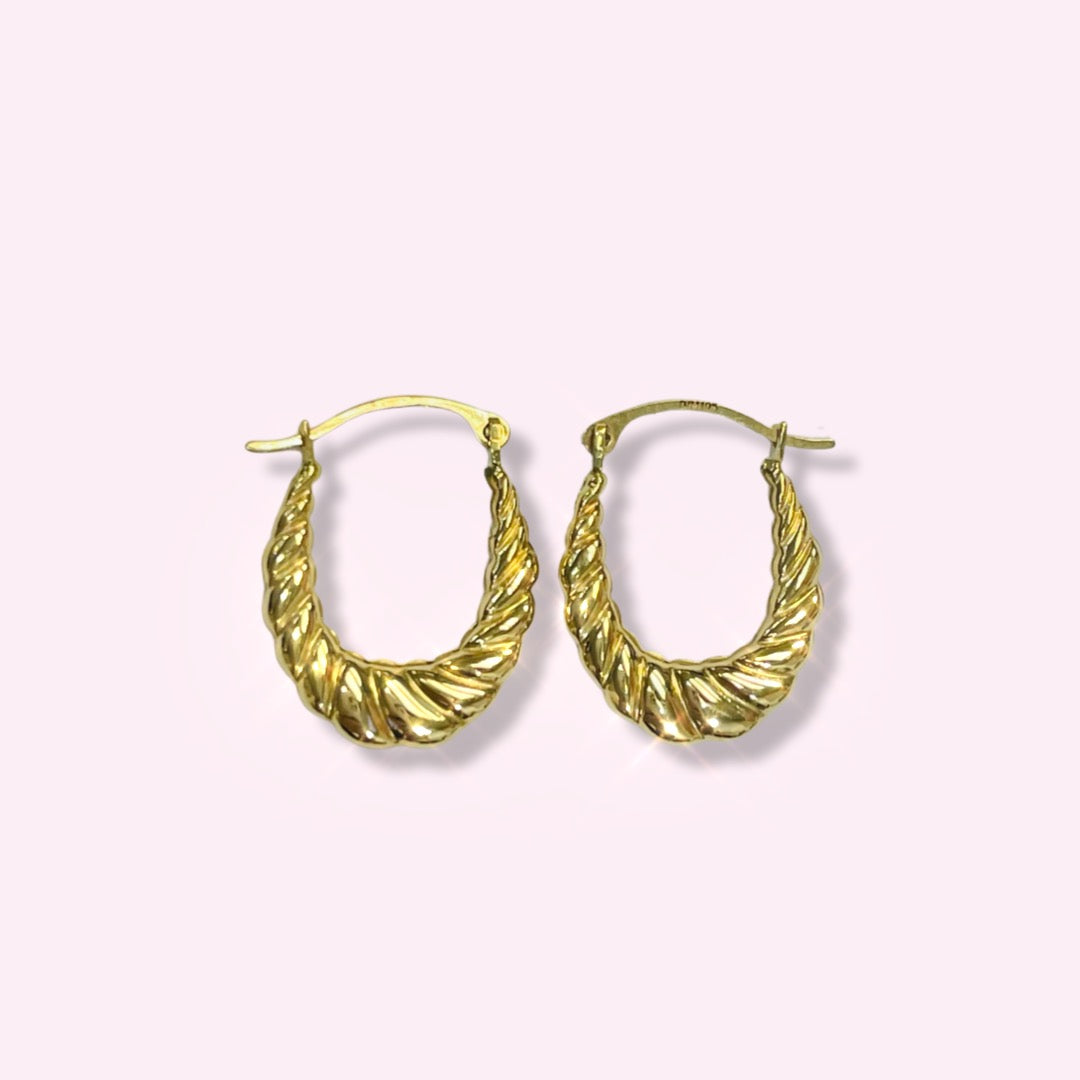 .75” 10K Yellow Gold Oval Croissant Shrimp Hoop Earrings