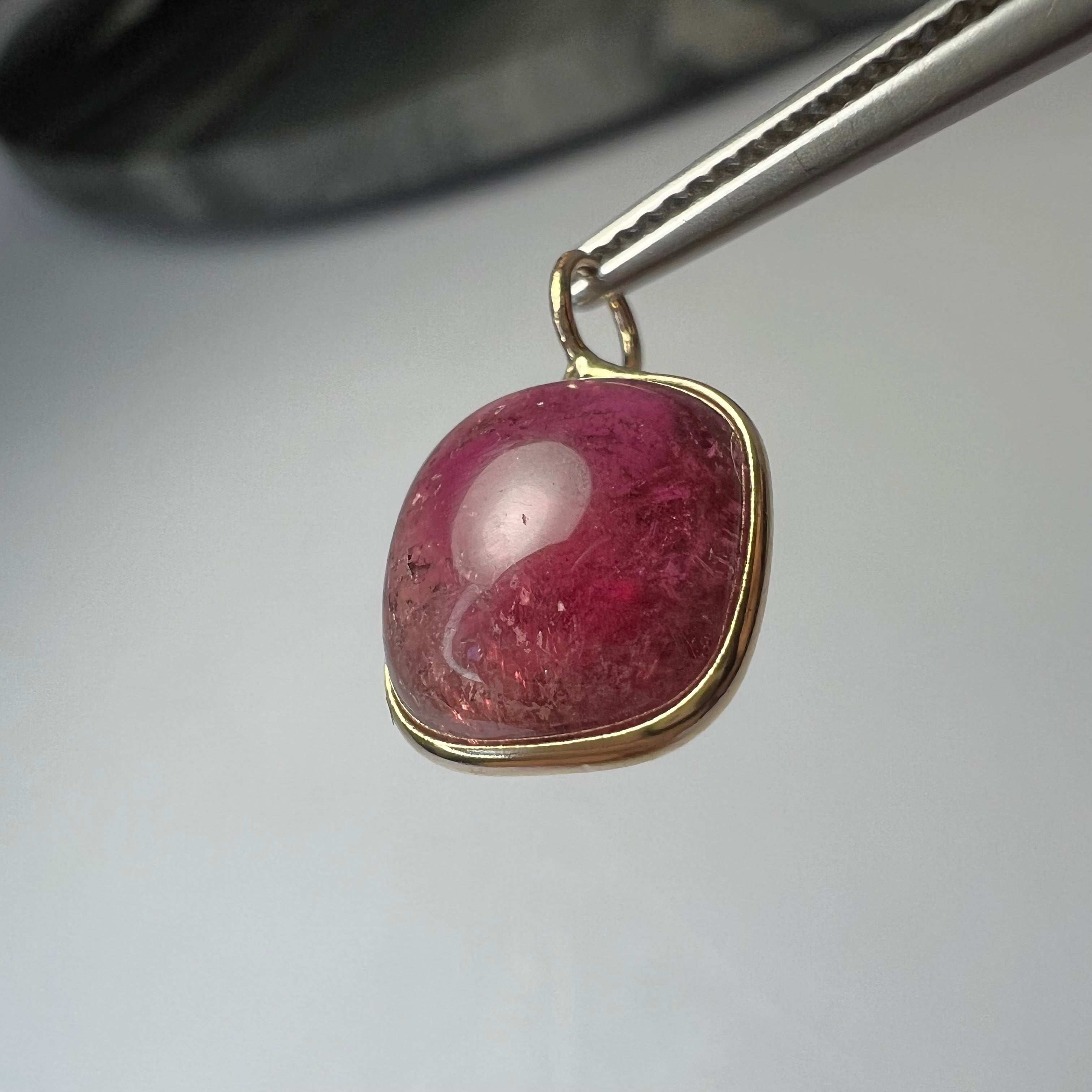 Natural Cabochon Tourmaline 14K Yellow Gold Pendant Charm 15.5x11mm