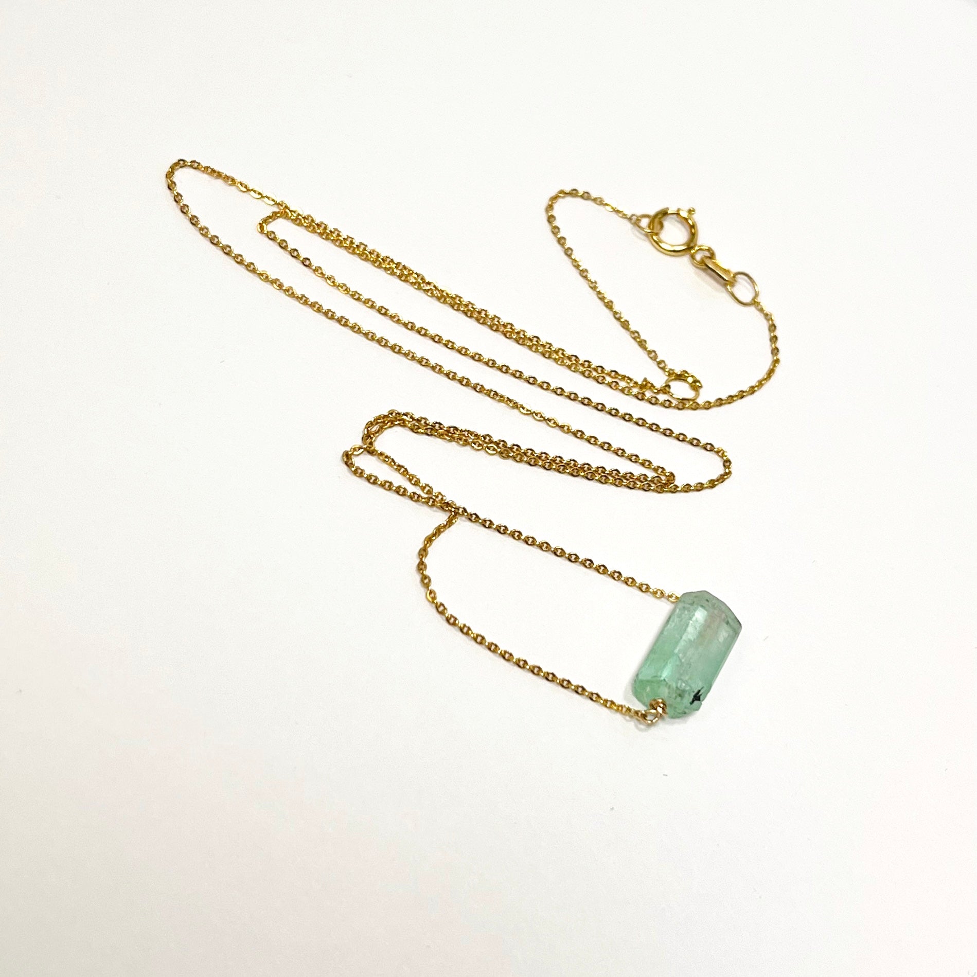 Rough Emerald 16-18" 14K Yellow Gold Necklace