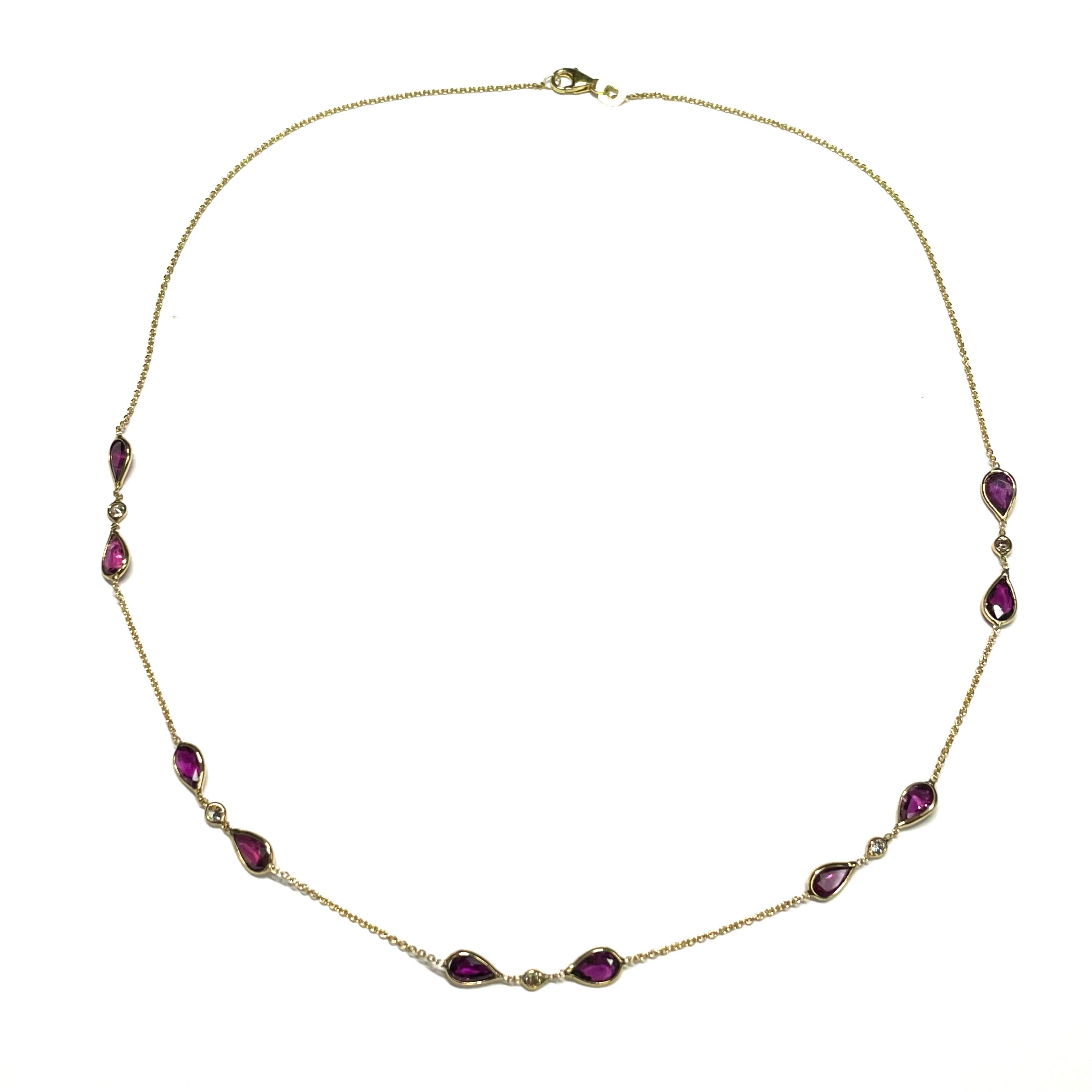 Diamond Rubies 14K Yellow Gold Necklace