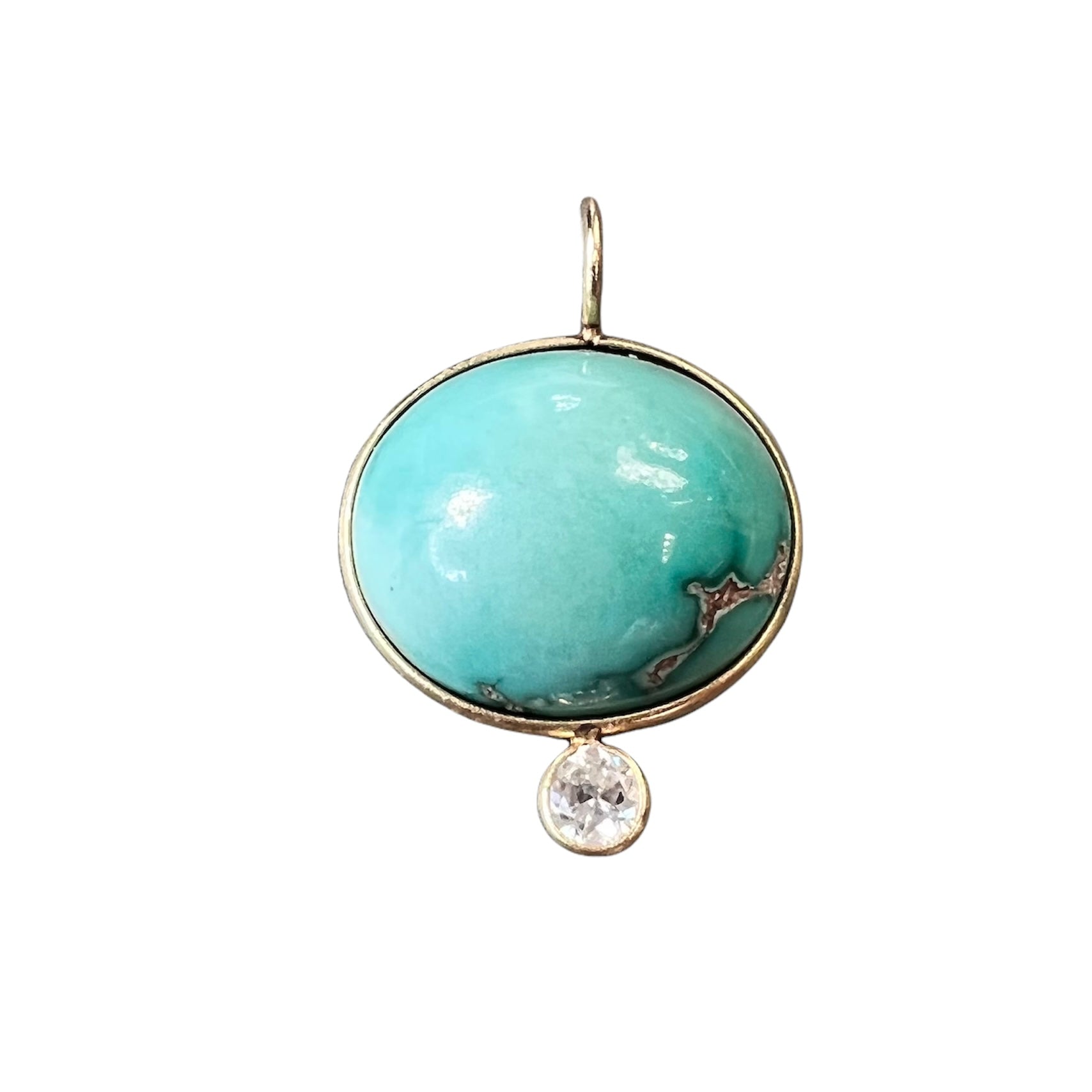 Turquoise and Diamond 14k Yellow Gold Pendant Charm 21x15mm