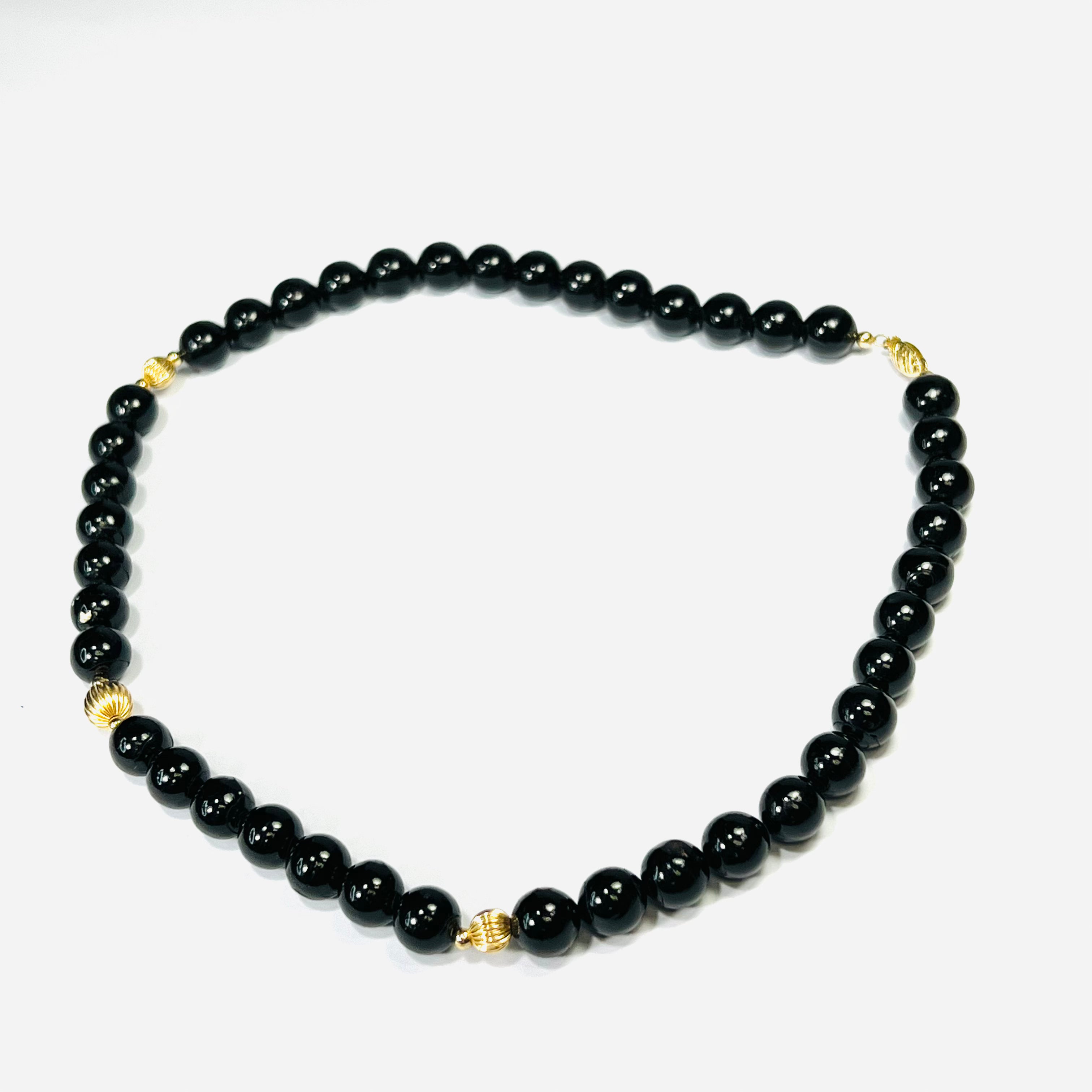 Black Coral Bead 14K Yellow Gold Clasp Necklace
