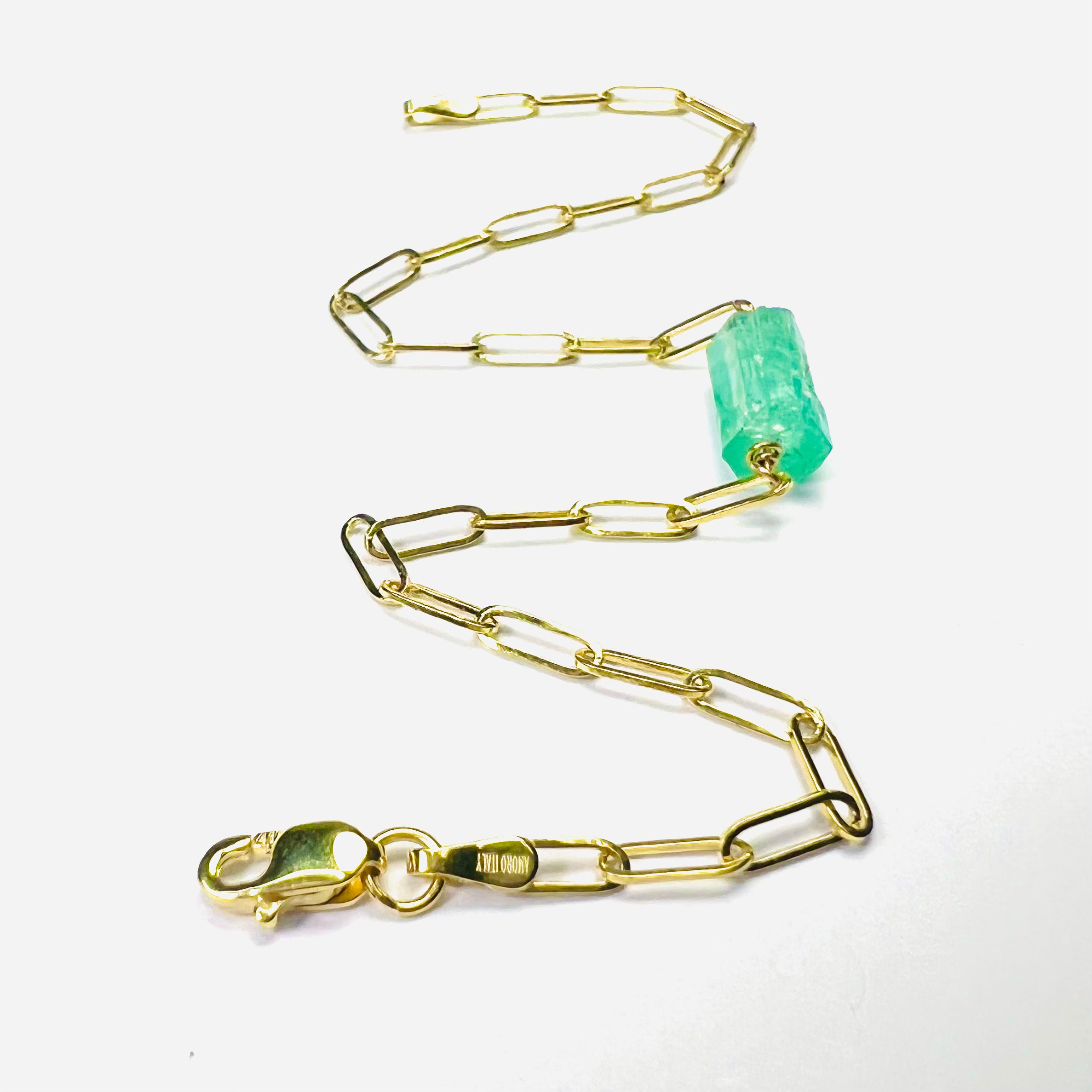 Rough Emerald Bracelet in Solid 14k Yellow Gold 7"