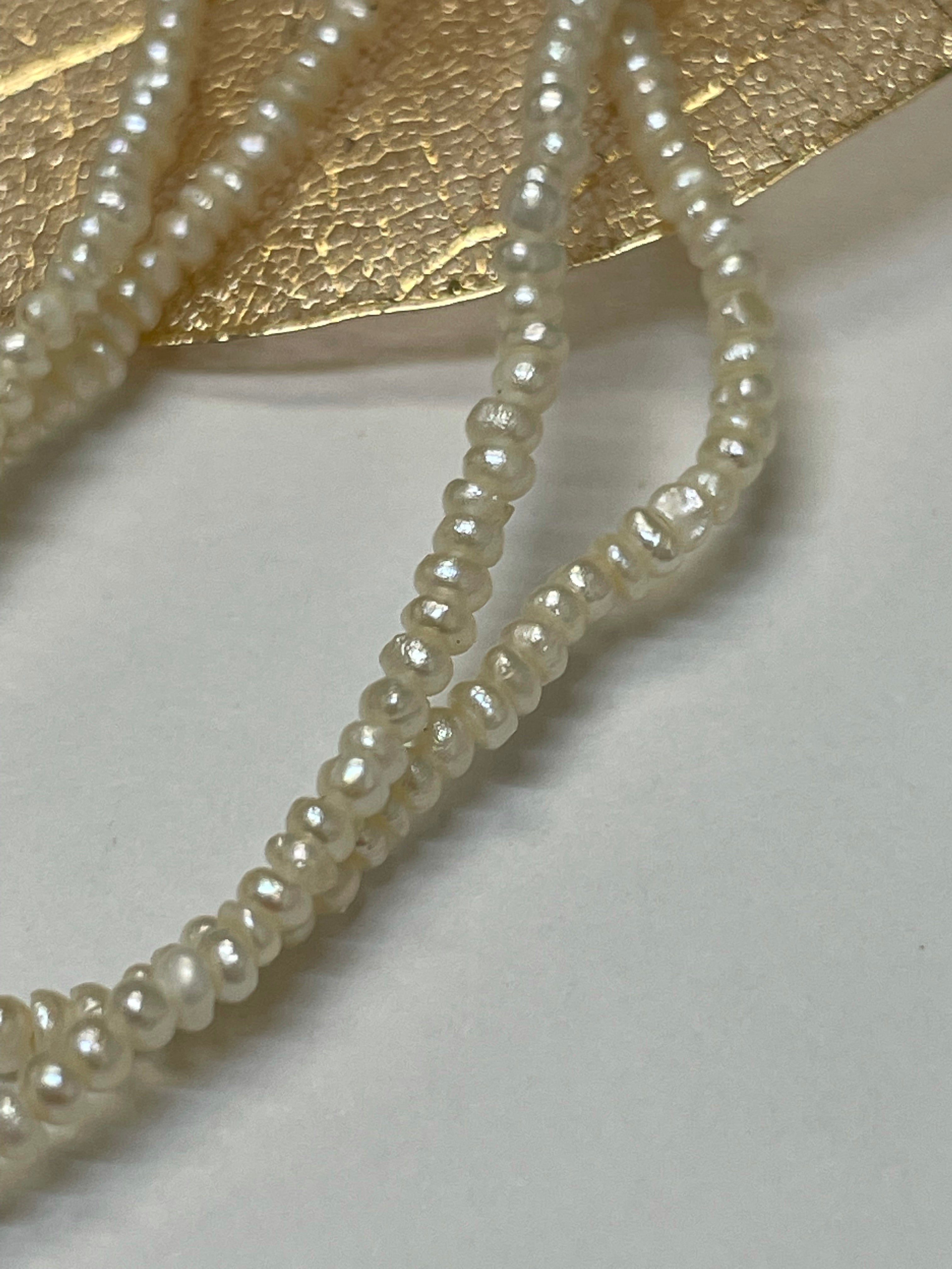 16" Natural Seed Pearl Necklace 2mm 14K Yellow Gold