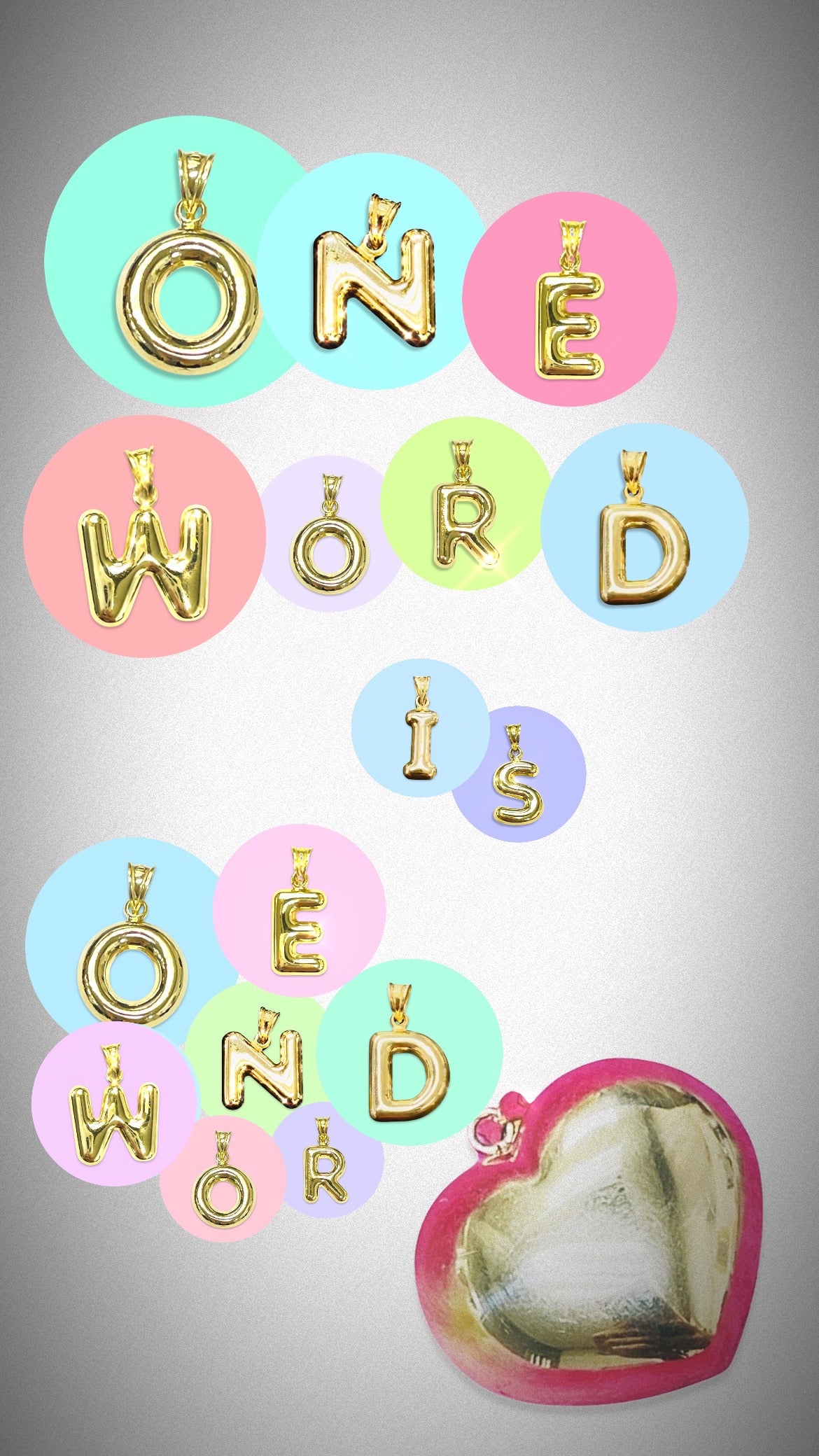 Puffy Balloon Letter 10K Yellow Gold Pendants
