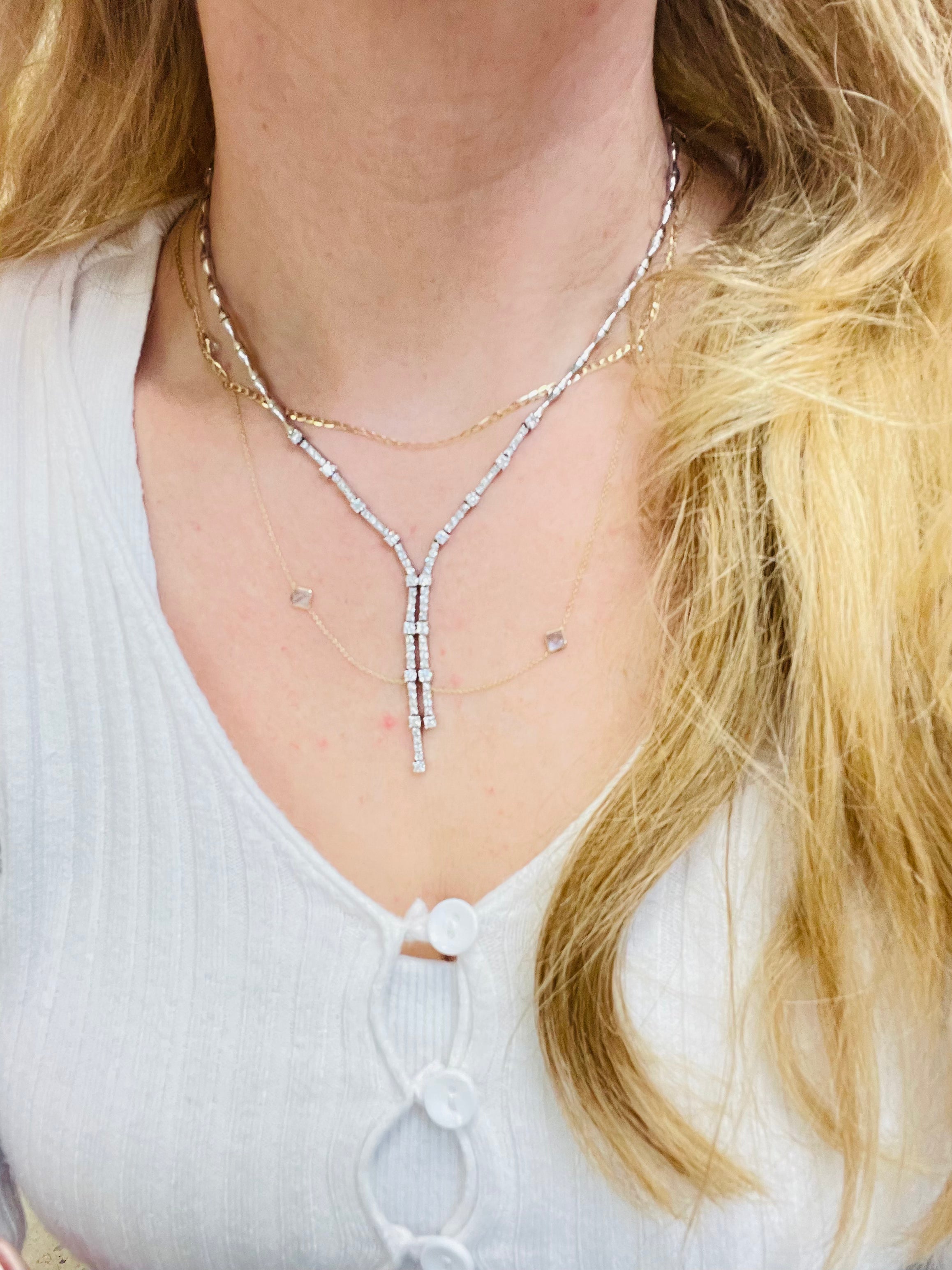 18K White Gold VS Diamond Tennis Lariat Necklace