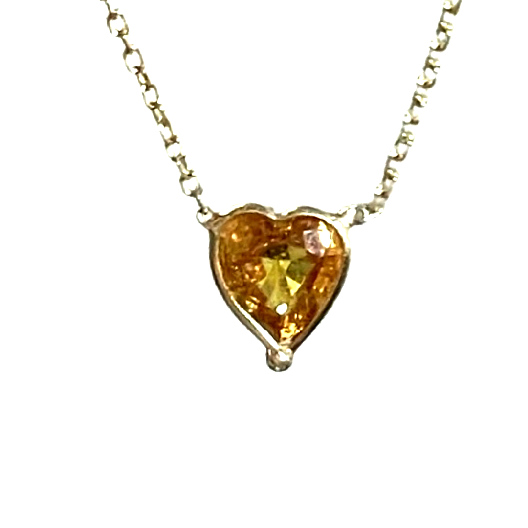 .75CT Orange Sapphire Heart and Diamond 18" 14k Yellow Gold Necklace