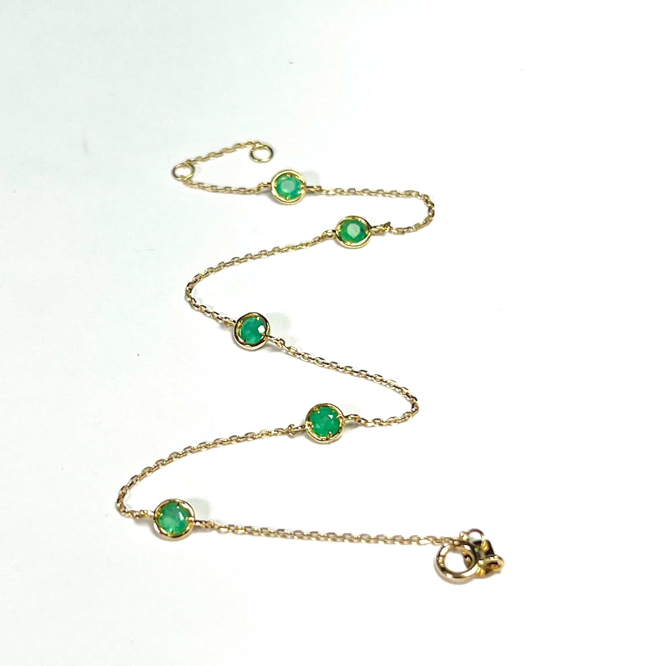 18K Yellow Gold Dainty Cable Chain Emerald by the Yard Bracelet 7.5"