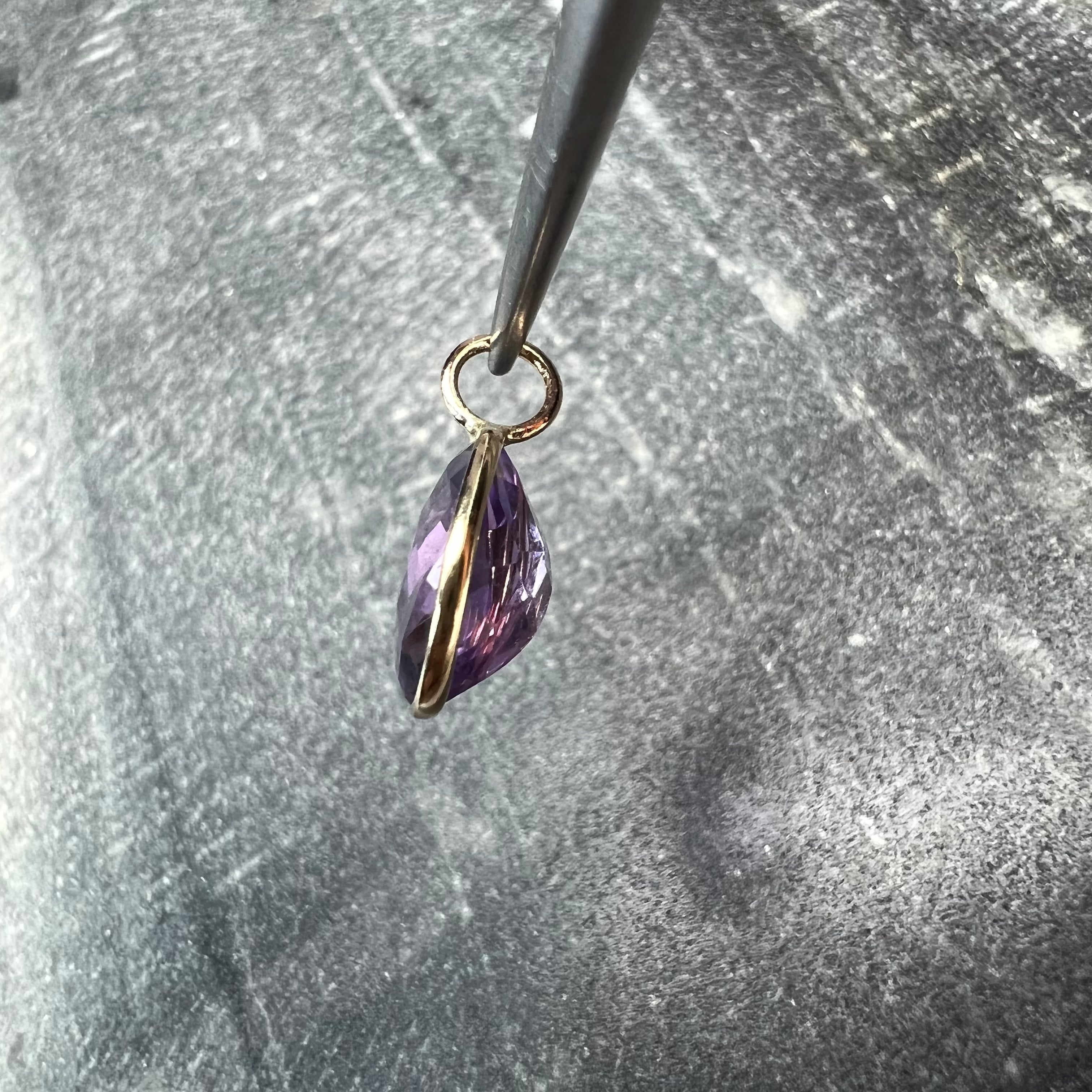 2CT Natural Oval Amethyst 14K Yellow Gold Pendant Charm 14x7mm