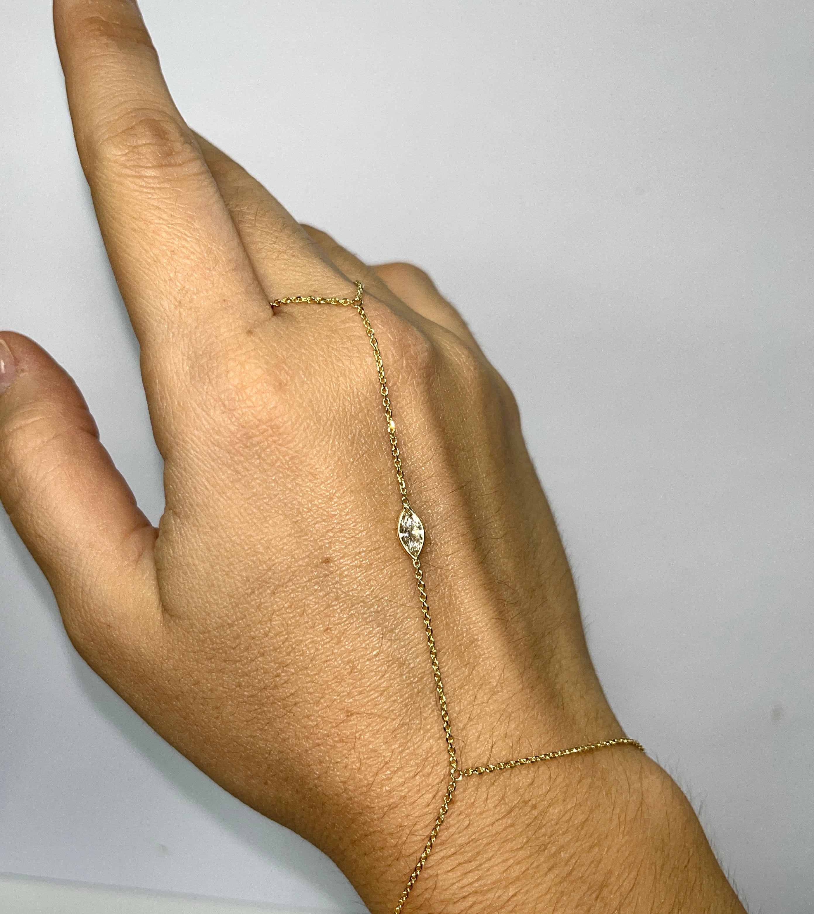 .25TCW Marquise Diamond Hand Chain in Solid 14K Yellow Gold