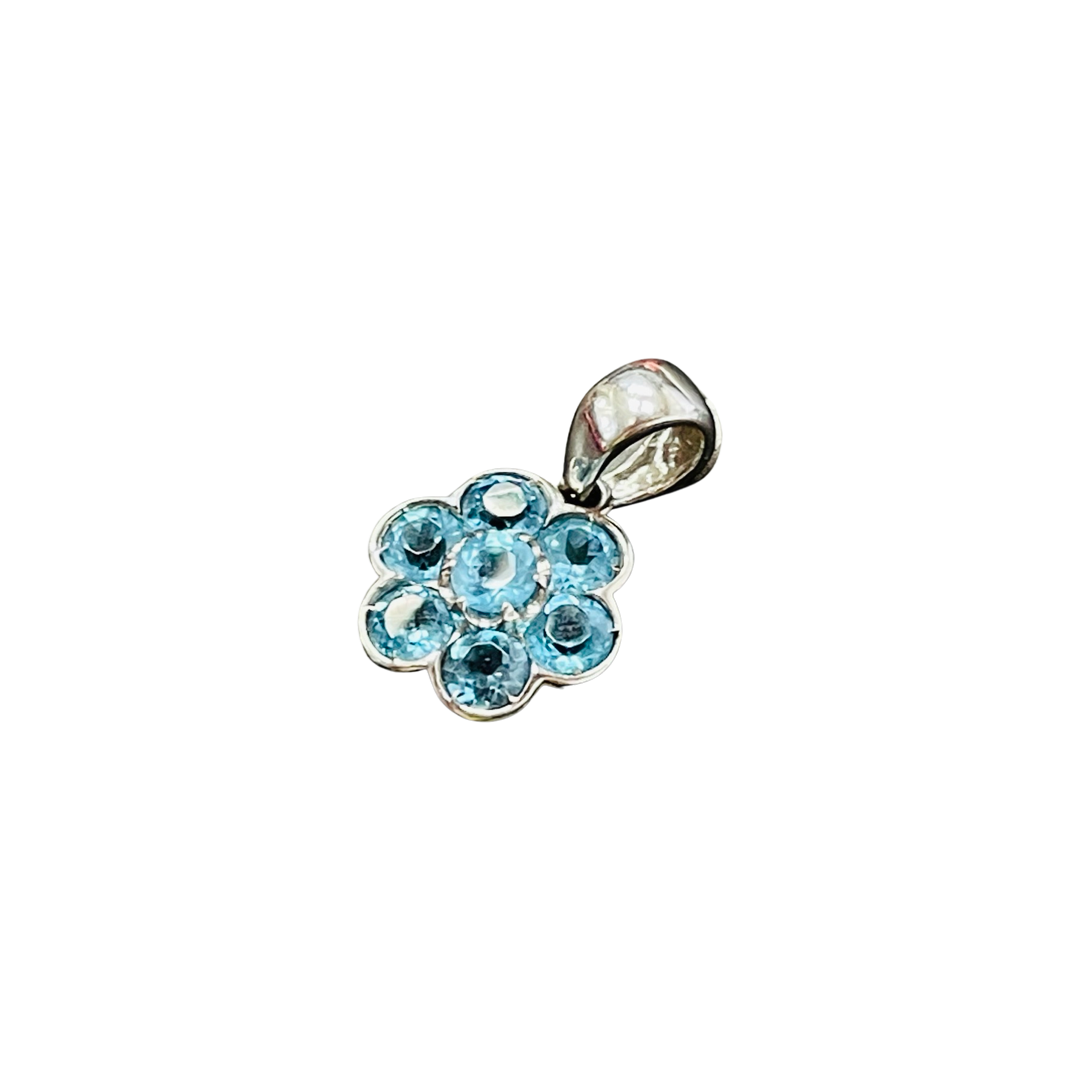 Blue Topaz Flower 14K White Gold Charm Pendant