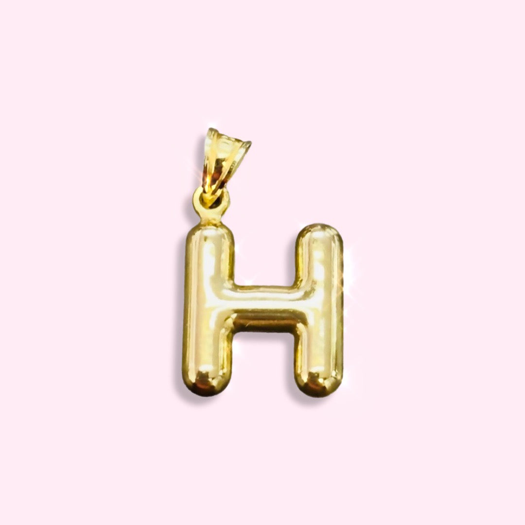 Initial H Puffy  Balloon Letter 10K Yellow Gold Pendant
