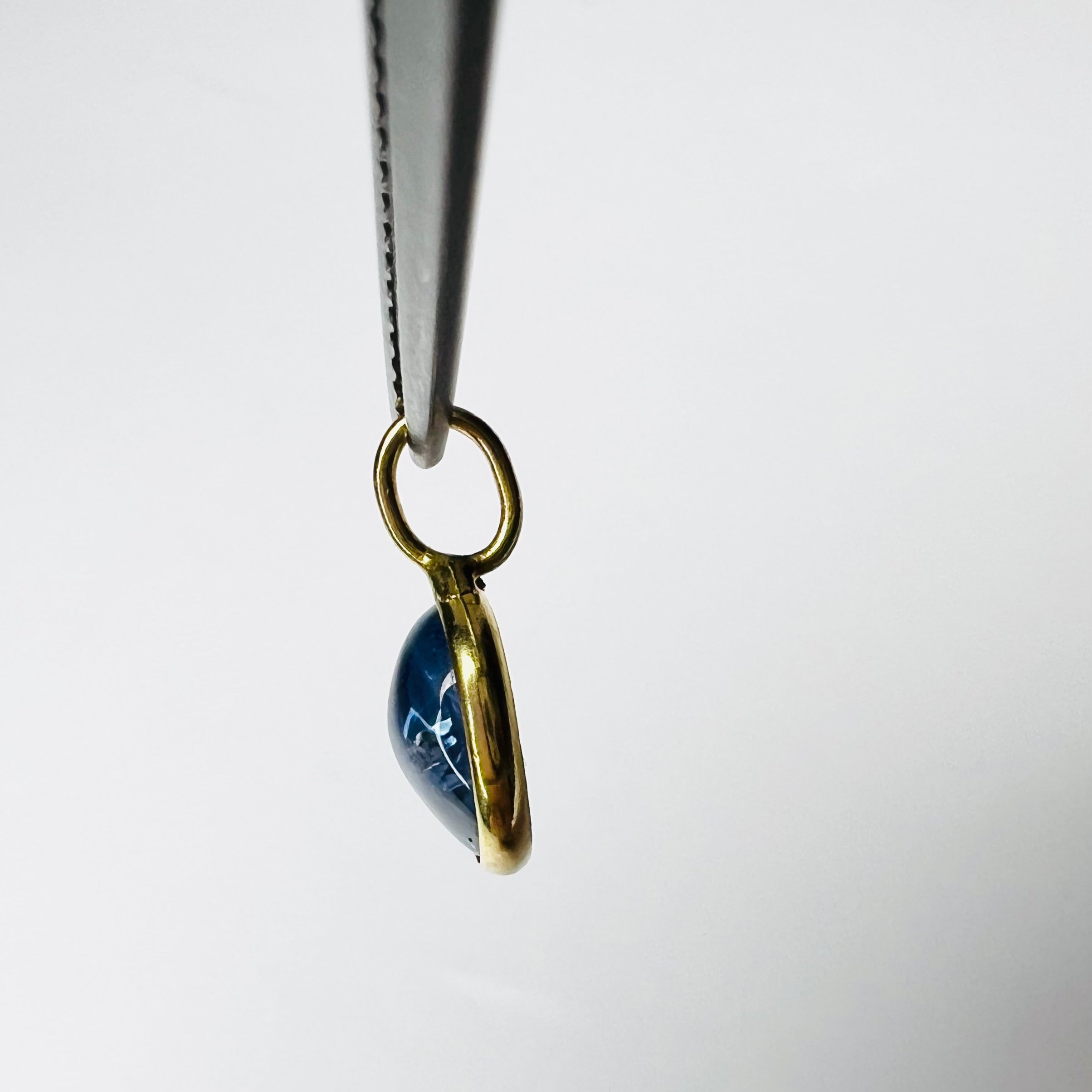 Natural Cabochon Sapphire 14K Yellow Gold Pendant Charm 16x8mm