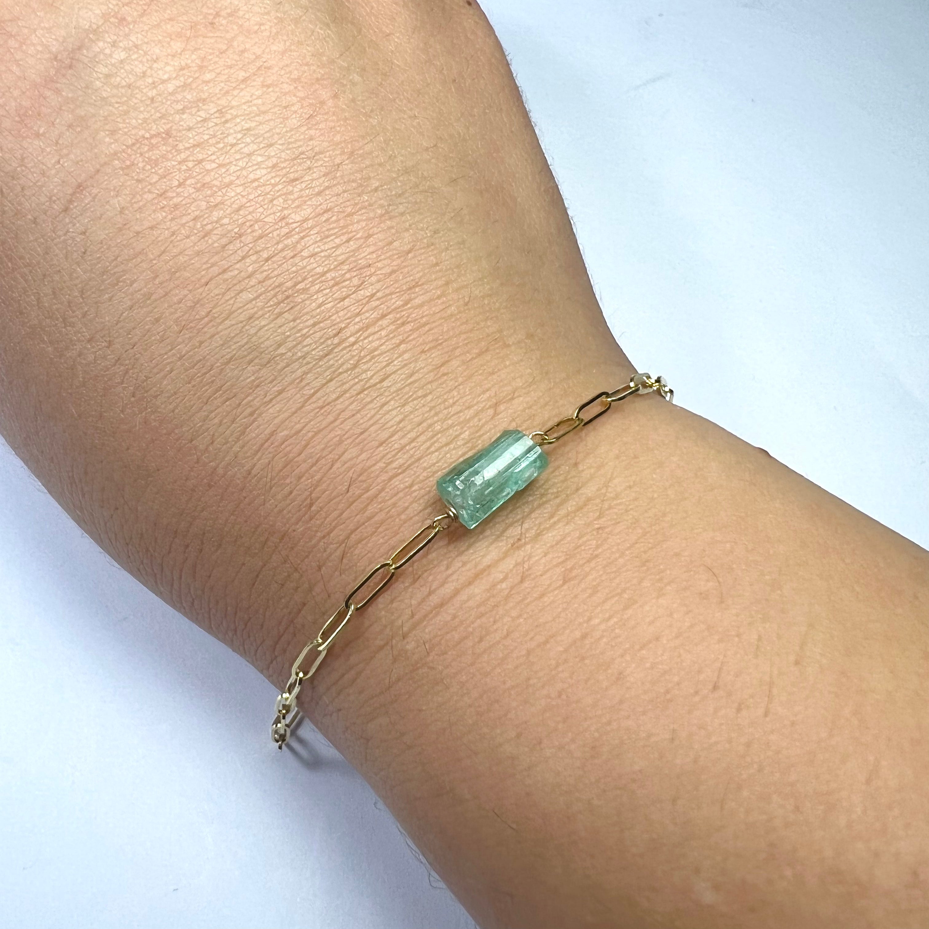 Rough Emerald Bracelet in Solid 14k Yellow Gold 7"