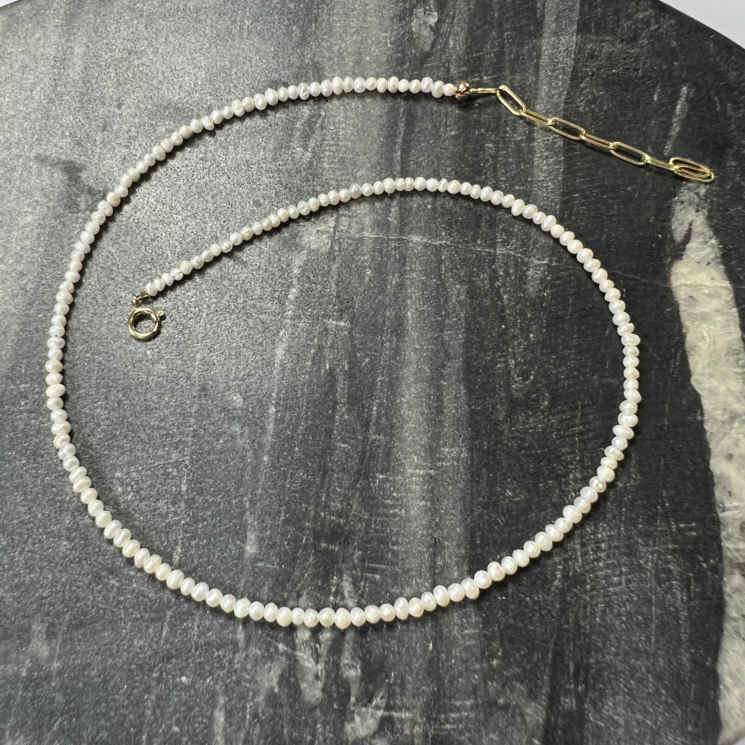 Seed Pearl 14.5" 14K Yellow Gold Necklace Clasp